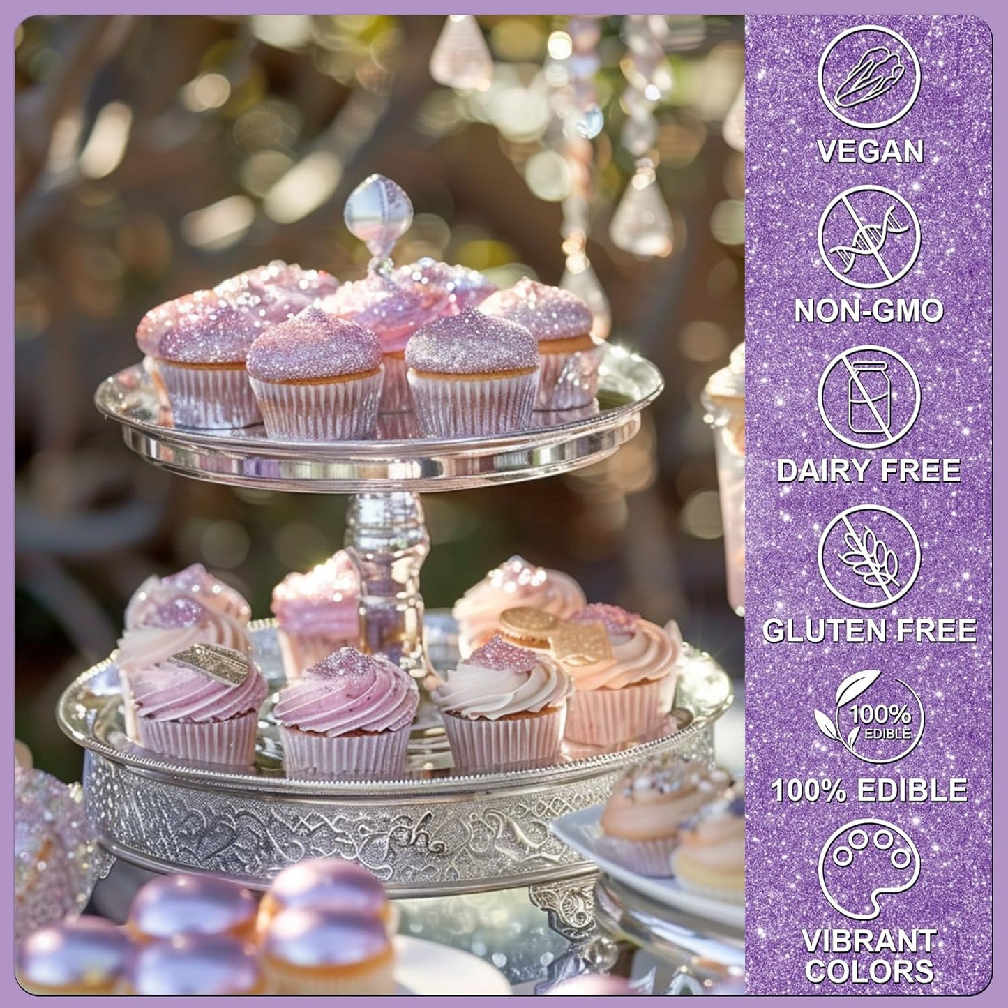 Purple Edible Glitter - 5g Food Grade Cake Decorating Shimmering Glitter, Edible Sprinkle Luster Dust for Drinks, Chocolates, Fondant, Strawberries, Cupcakes, Candy, Cookie - Vegan