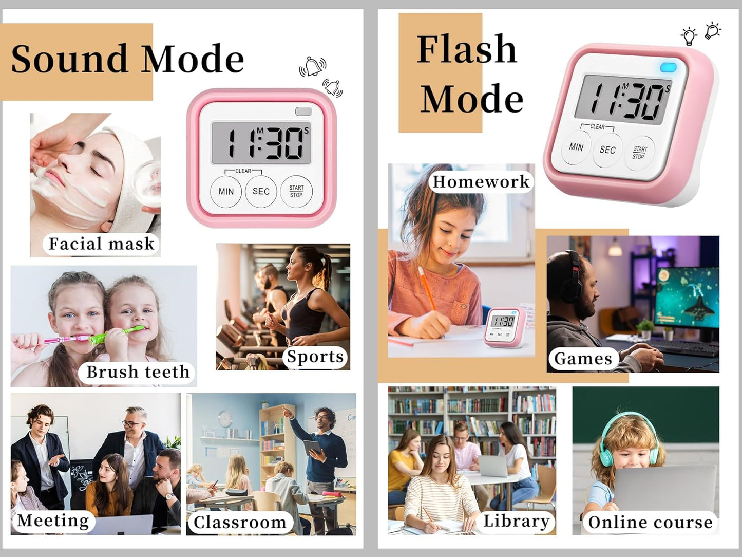 Timer, Kitchen Timers for Cooking Classroom Timer for Kids Teachers Magnetic Digital Timers 4 Pack, Pink