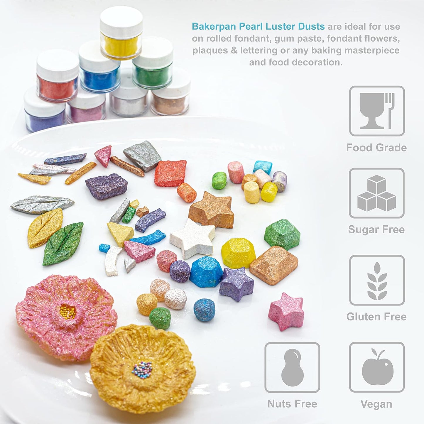 Bakerpan Pearl Luster Dust Edible, Leaf Green Edible Glitter for Cocktails, 4 Grams Edible Glitter for Cake Decorating, Cookies, Chocolates and Candies, Drinks (Made in USA)