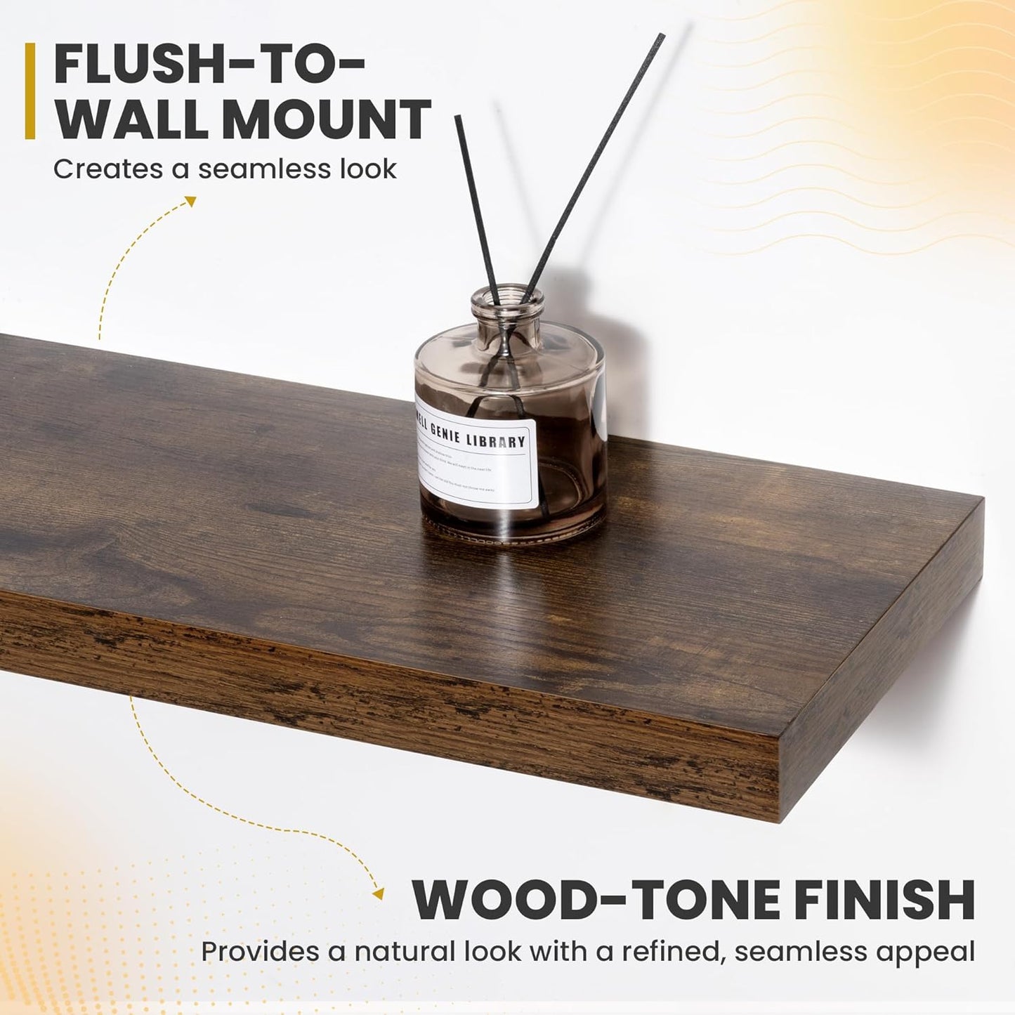 48 Inch Floating Shelves, 9.3" Deep Floating Shelf Wall Mounted, 48" Wall Shelves, Rustic Deep Bookshelf, Large Display Shelves & Storage Shelves for Bedroom, Living Room, Brown, Set of 1