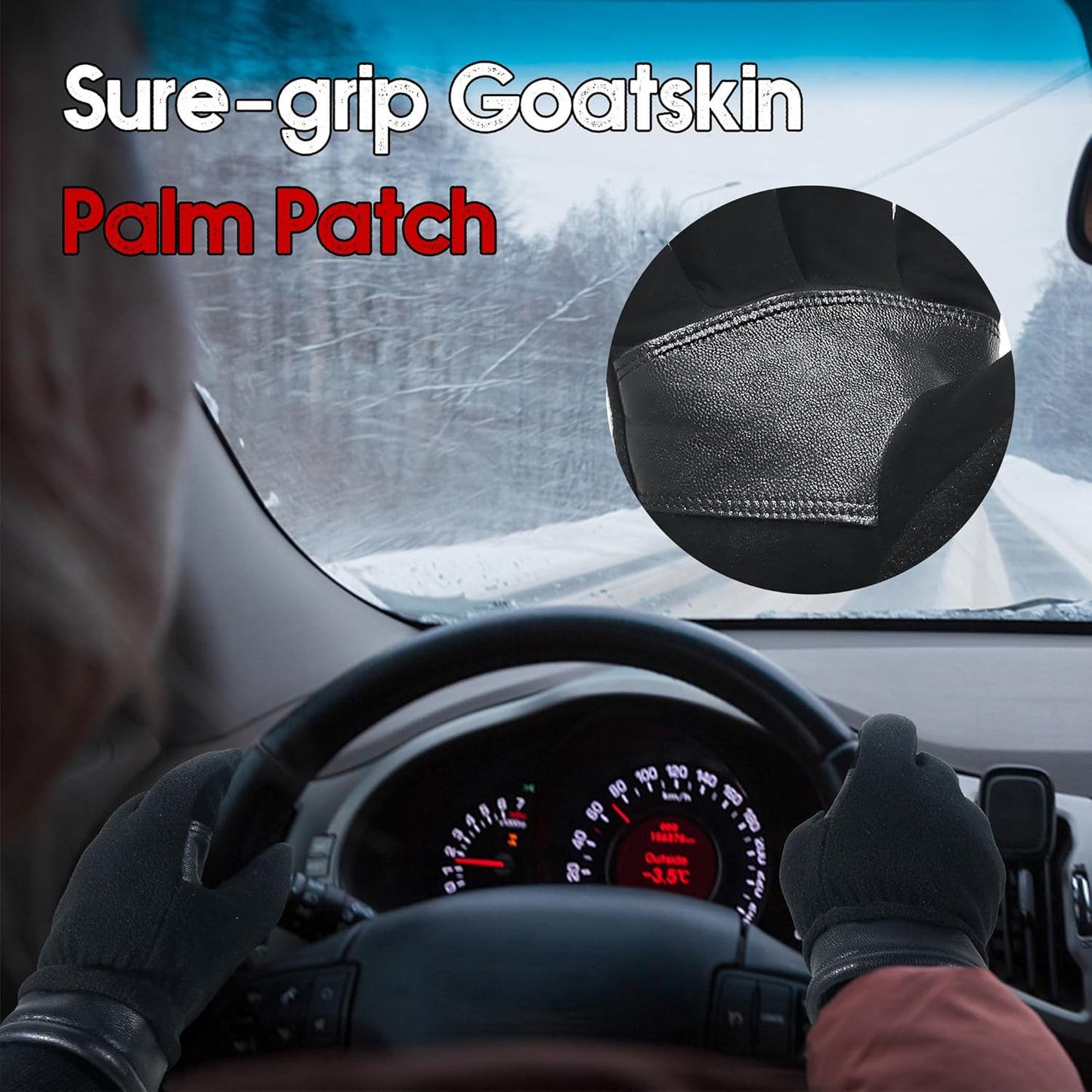 HANDLANDY Winter Gloves for Men Women, Thermal Gloves for Cold Weather Driving Cycling Ski Outdoor, Insulated Leather Work Gloves (XL, Black)