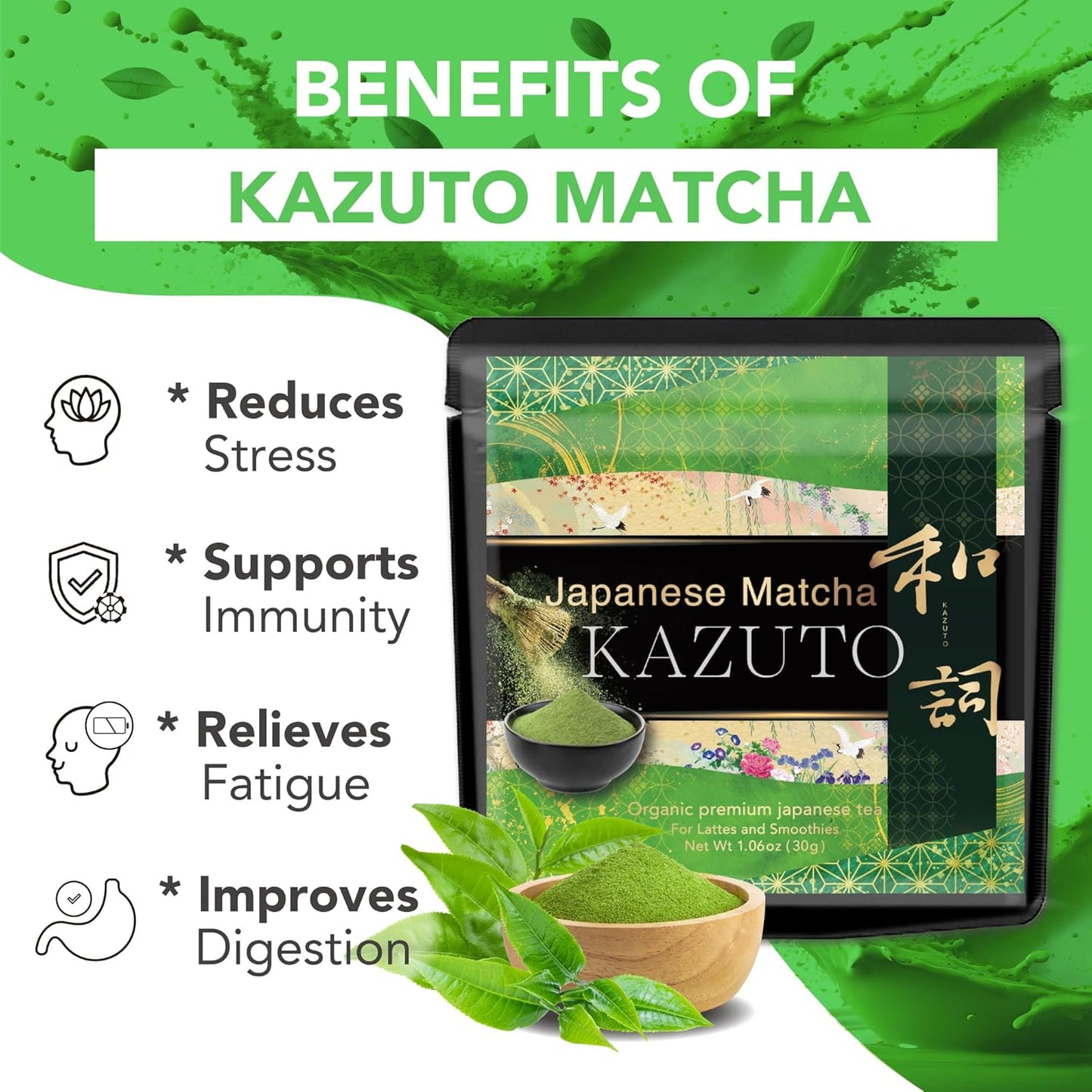 Kazuto Matcha Organic For latte And Cooking – Authentic Japanese First Harvest Culinary Grade Matcha Green Tea Powder from Shizuoka Antioxidants Unsweetned