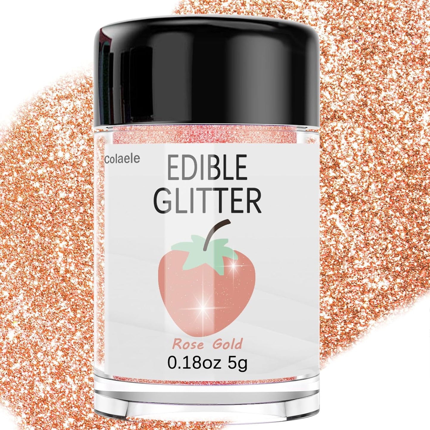 Rose Gold Edible Glitter for Cakes Drinks - Colaele 5 grams Food Grade Luster Dust Glimmer Powder Metallic Fancy Food Decorating Sprinkle Brew Glitter Dust Decorations Beverage Candy Dessert, Vegan