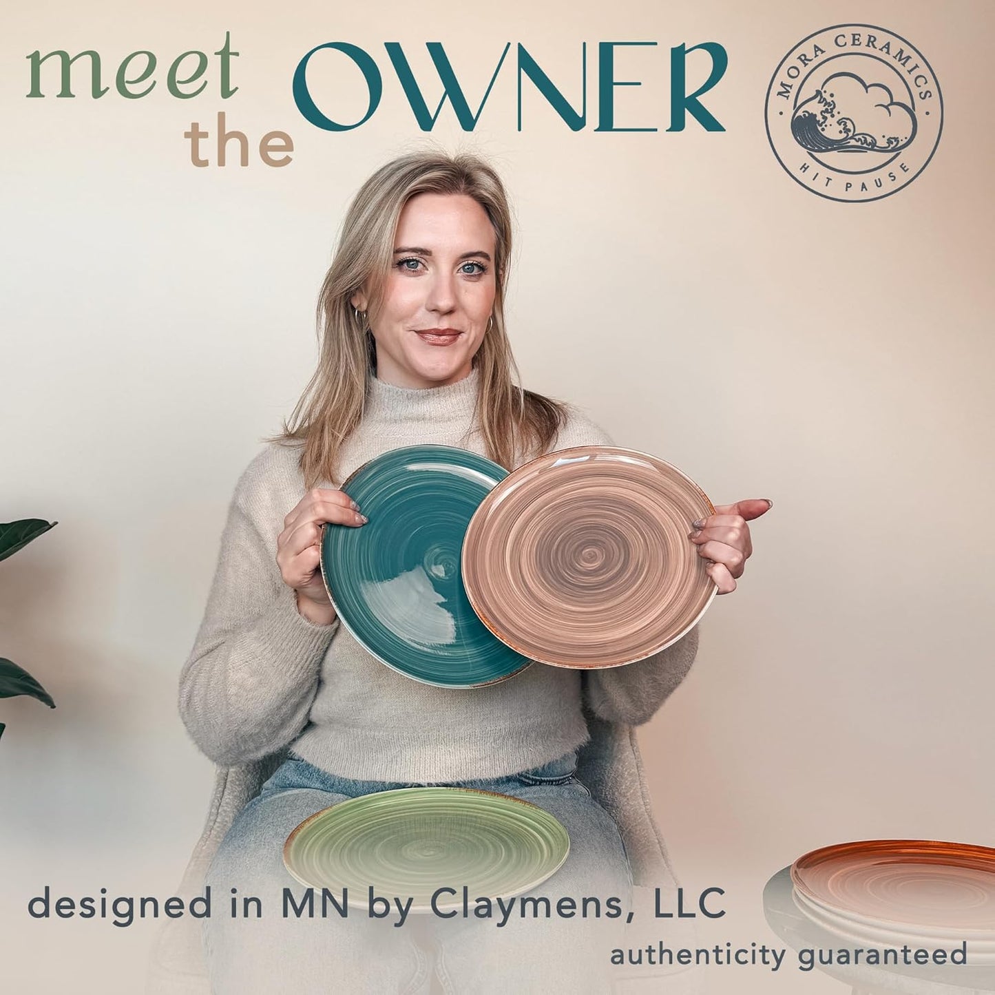 Mora Ceramic Helix Swirl Dinner Plates Set of 6, 10in Modern Spiral Porcelain Dish Dinnerware for Kitchen, Serving & Restaurants - Dishwasher, Microwave, Freezer, Oven Safe Dishware - Earth Colors