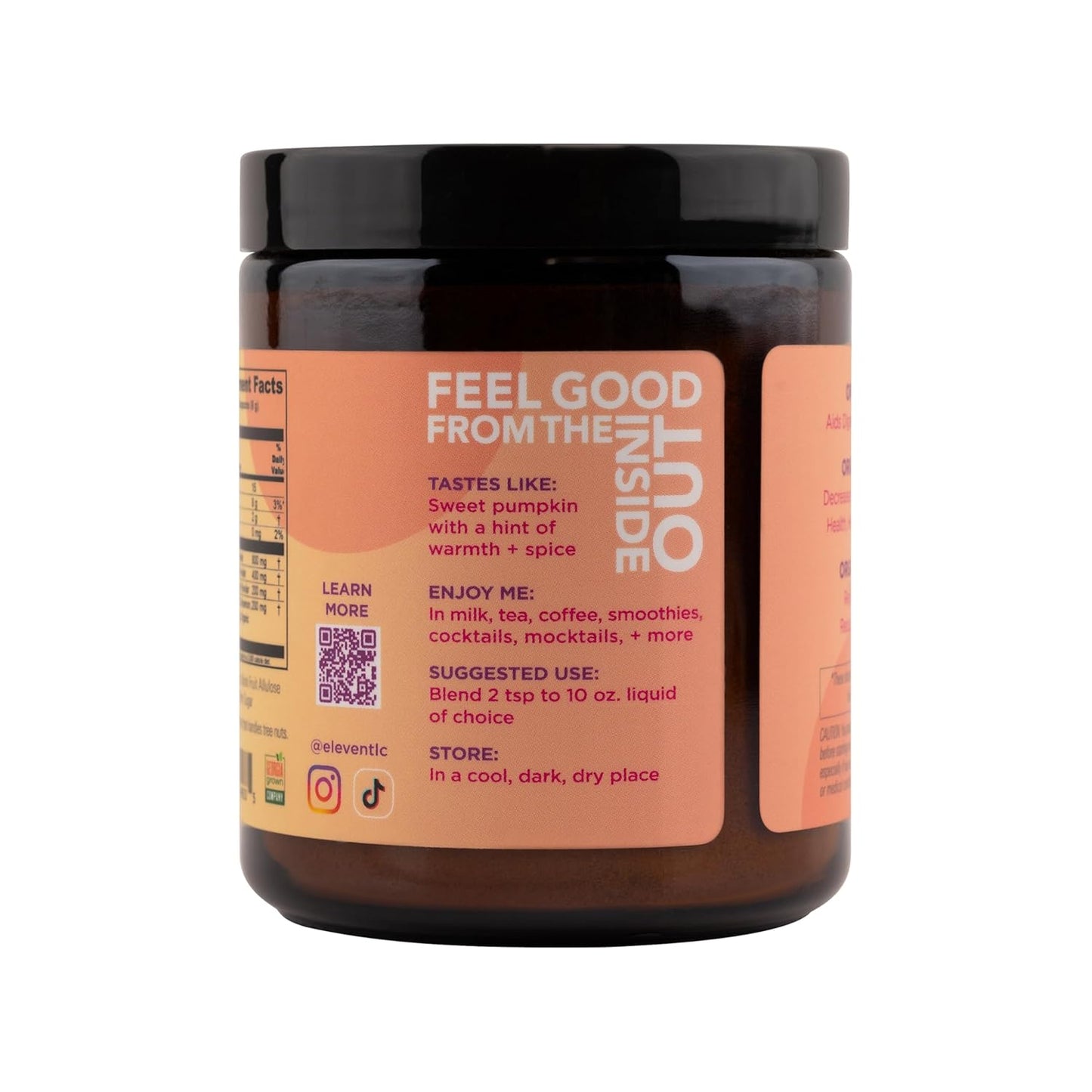 Eleven TLC, Organic Ginger Turmeric Spiced Golden Superfood Instant Latte & Drink Mix, Herbal Ginger Tea, Golden Milk Powder, Moon Cycle Non-Reactive Glass Jar, MD Formulated, 21 Servings