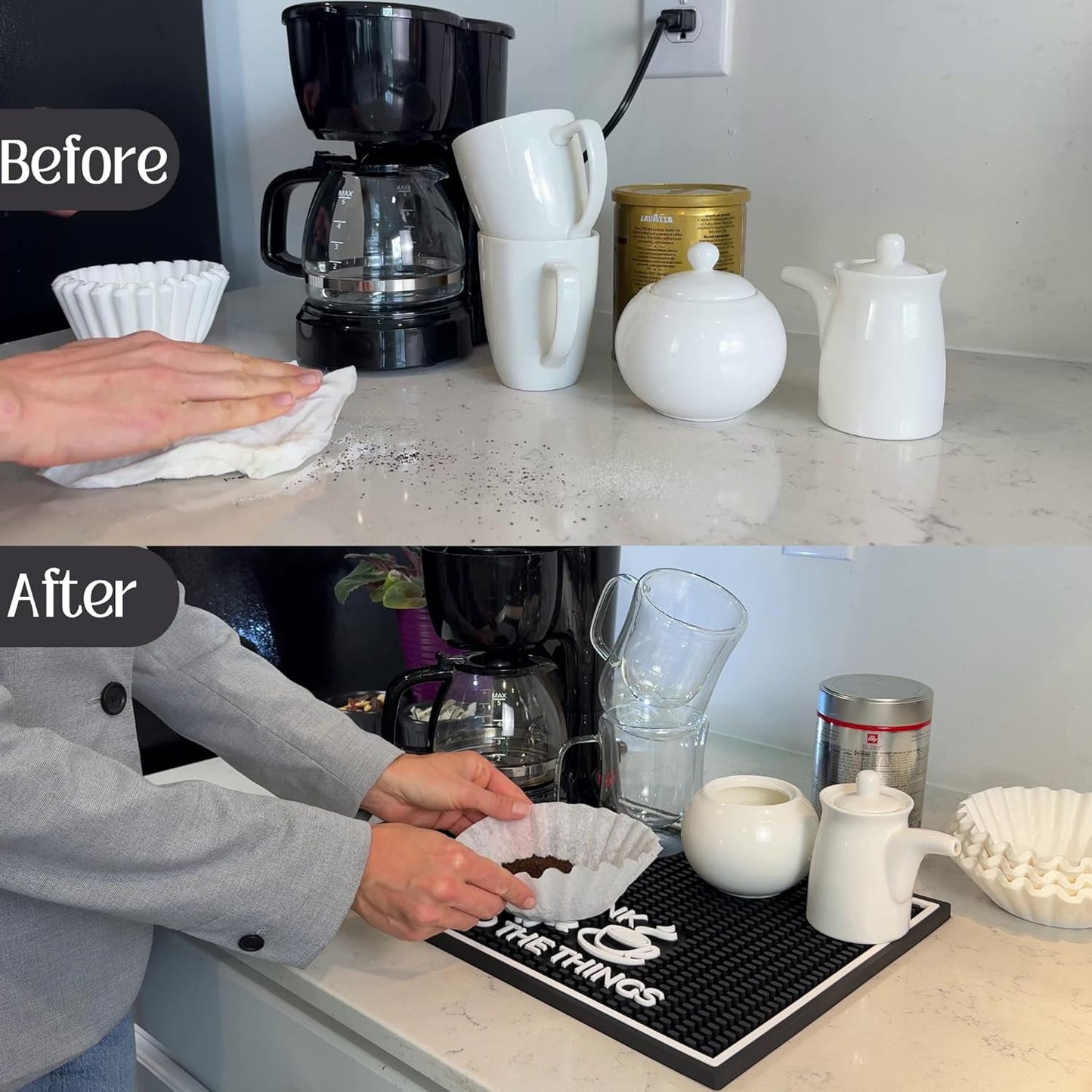 Coffee Matt for Counter First I Drink The Coffee Then I Do The Things 18x12 in, Non-Slip Silicone Espresso Maker Mat for Countertops, Aloha, Hawaiian and Luau Tiki Bar Decor and Tiki Decorations