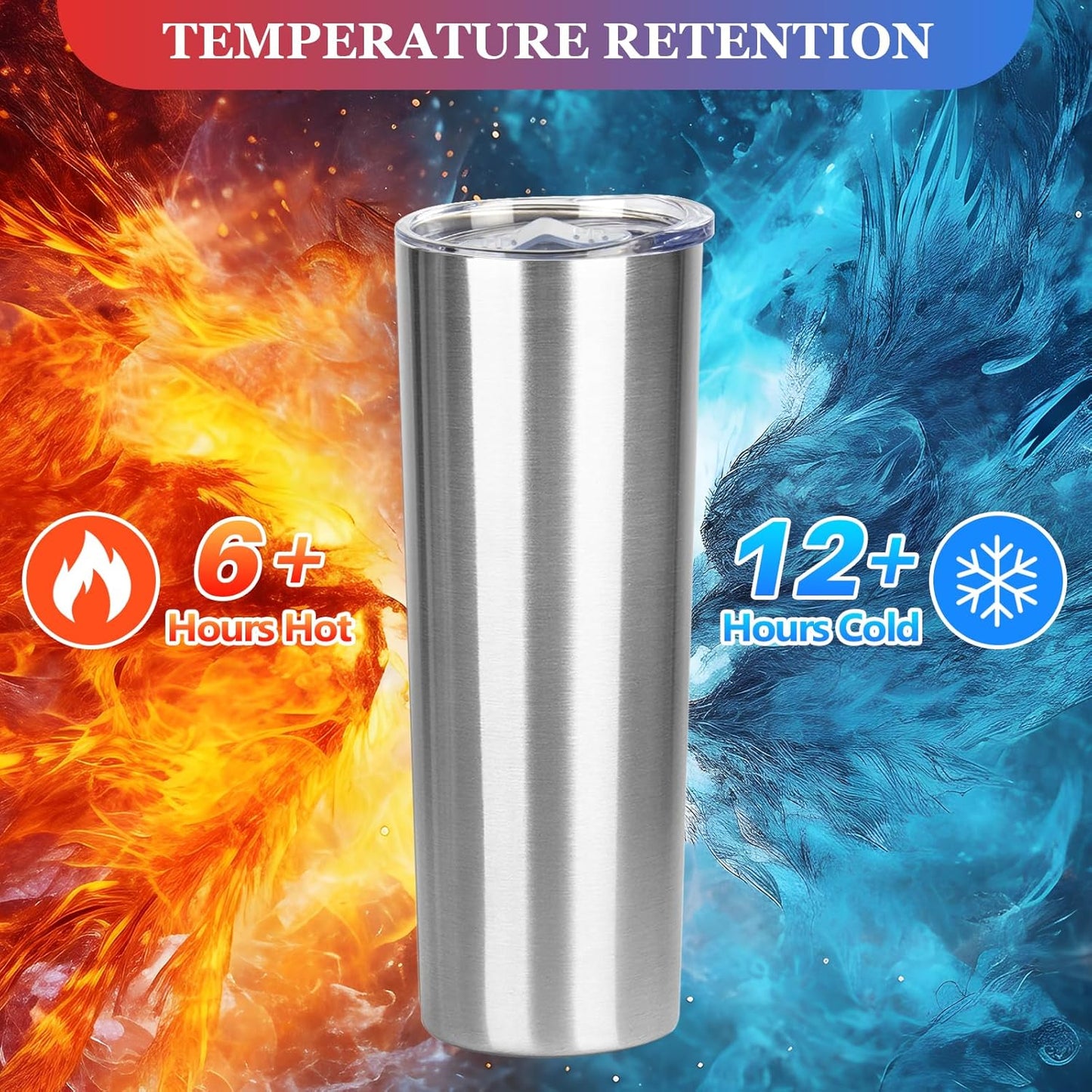 20 oz Skinny Tumblers with Lid and Straw,Stainless Steel Vacuum Insulated Tumbler Cup Double Wall Travel Coffee Mug, Thermal Water Tumbler for Hot and Cold Drinks(Silver,8)