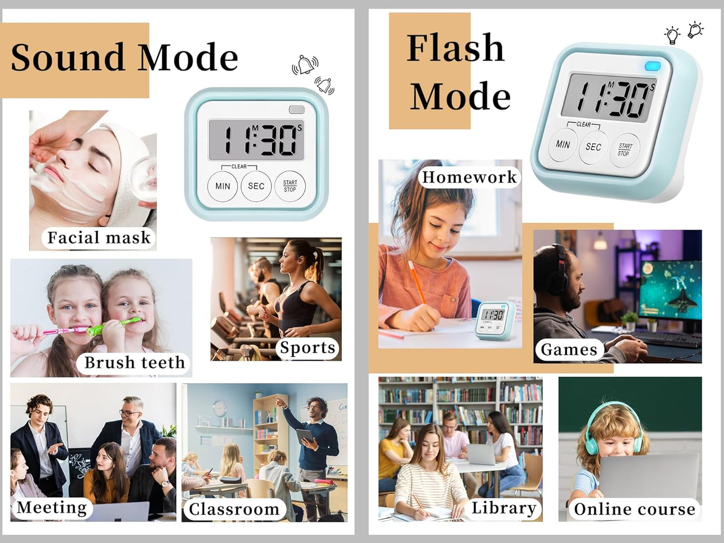 Timer, Kitchen Timers for Cooking Classroom Timer for Kids Teachers Digital Magnetic Timers 2 Pack, Blue