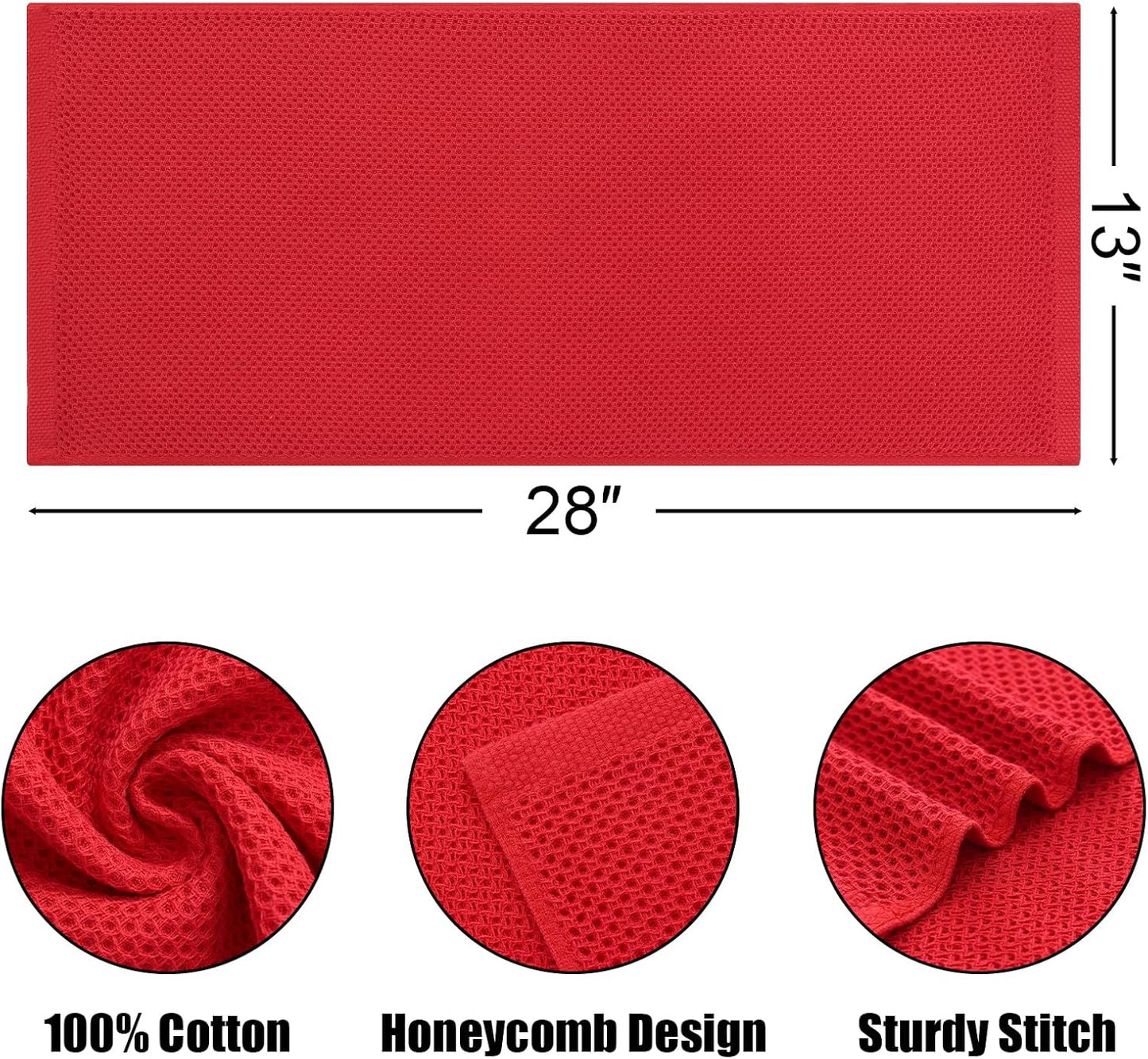 Kitinjoy 100% Cotton Waffle Weave Kitchen Towels, 6-Pack Super Soft and Absorbent Dish Towels for Drying Dishes, Kitchen Hand Towels, 13 in x 28 in, Red