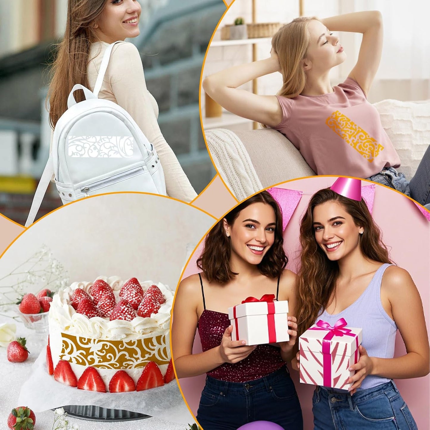 18 Pcs Large Flower Border Stencils for Painting, Reusable Plastic Leaf Cake Decorating Stencils for Baking, Hollowed Floral Edge Painting Templates for DIY Wood Wall Tile Furniture Canvas, 4" x 11.8"