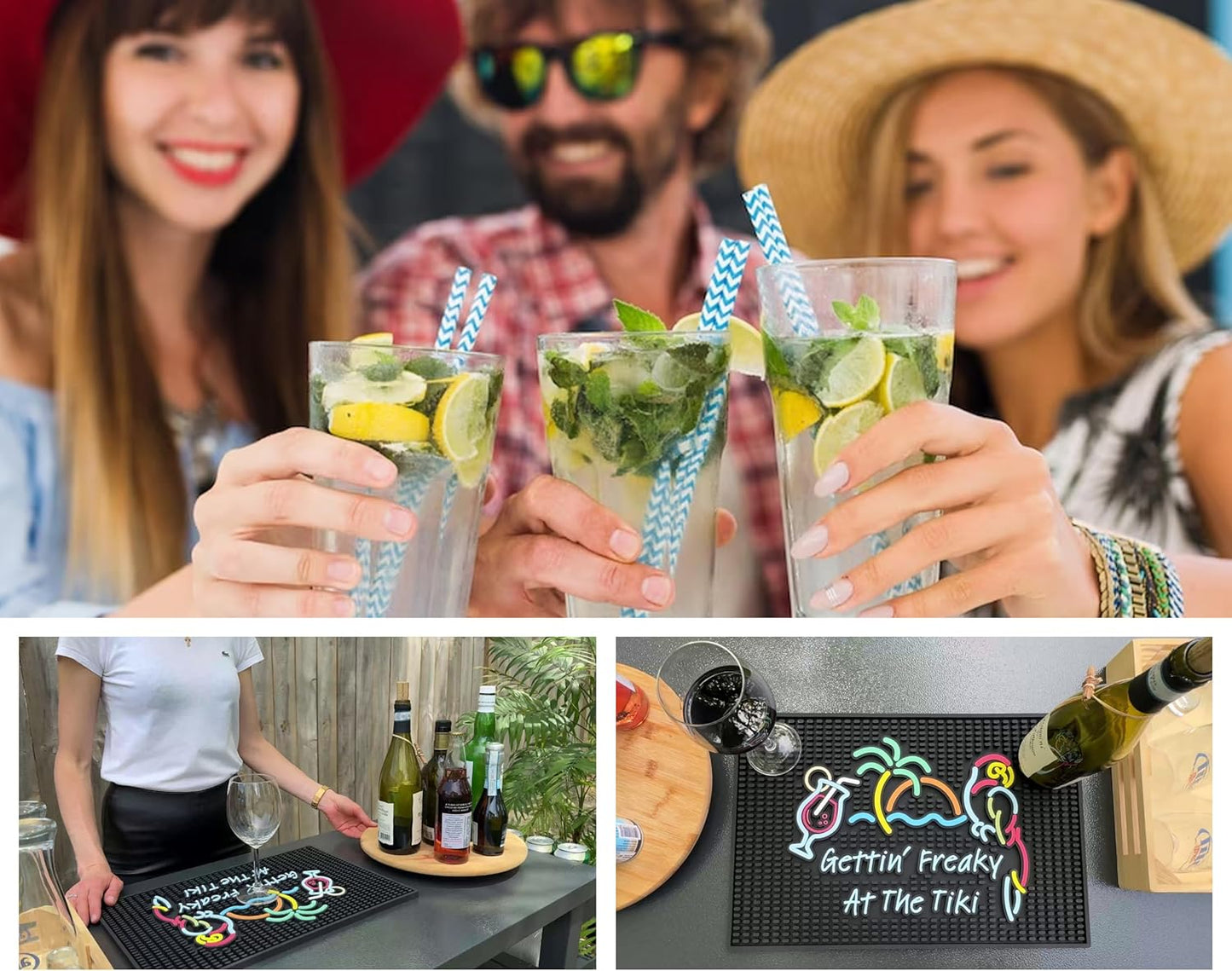 Tiki Bar Mats for Countertop - Perfect Bar Sign Gettin Freaky at The Tiki 18x12 in - Kitchen Counter Decor Tiki Bar Accessories, Tiki Bar for Outside Patio Rubber Bar Mats, Luau Mats for Bartending
