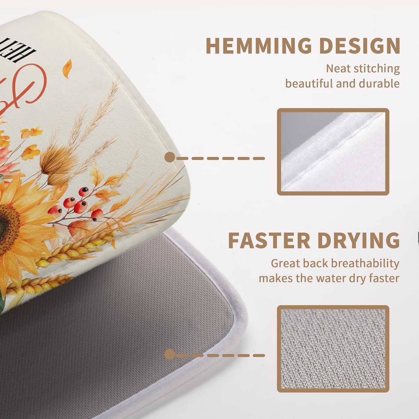 Fall Pumpkin Dish Drying Mat Autumn Maple Leaves Harvest Large Kitchen Mats Dish Drying Pad Absorbent Dish Dryer Mat for Kitchen Countertops Microfiber Drainer Pad Dish Drying Mats (18x24 in)