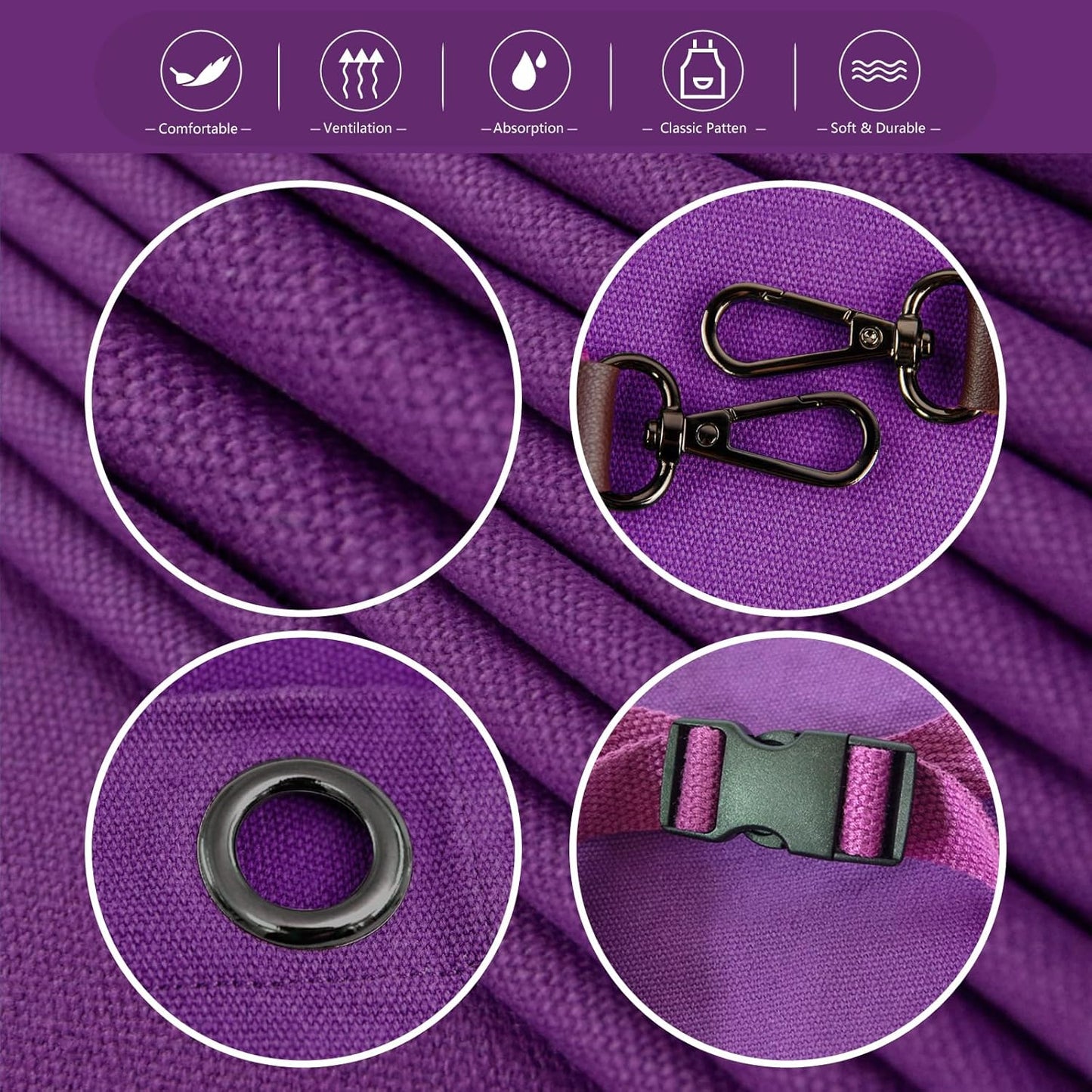 5 Pack Kitchen Apron, Work Apron, Canvas, Multiple Pockets, Gardening, Painting, BBQ, Artist, Carpenter, Sizes M to XXL, Purple