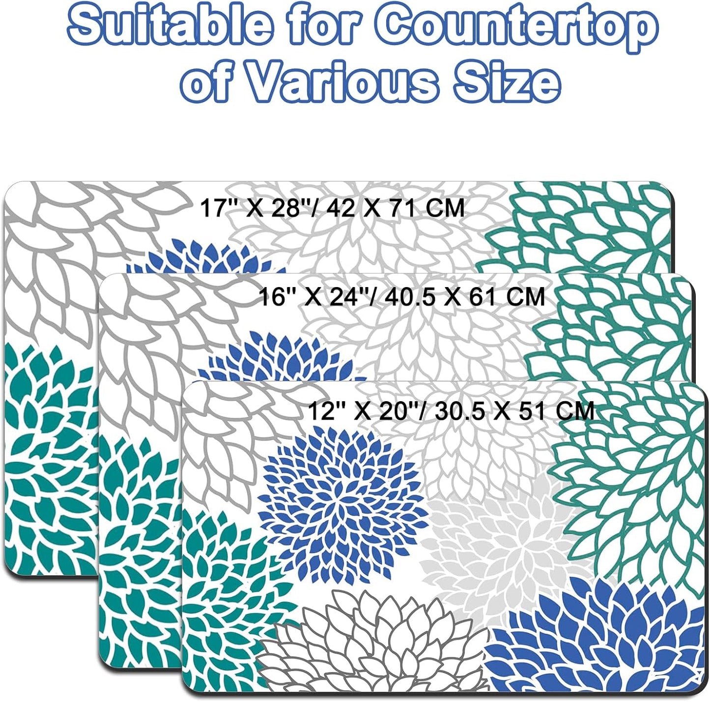 Dish Drying Mat 16" X 24", Super Absorbent & Cuttable Coffee Mats for Countertop, Kitchen Counter Mat Fits Under Coffee Maker or Machine, Hide Stain Drying Pad for Dish Drying Rack, Outlined Floral