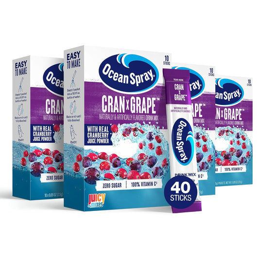 Ocean Spray® Cran-Grape™ Zero Sugar Powder Drink Mix Packets with Real Cranberry Juice Powder, 100% Vitamin C, No Synthetic Dyes, Juicy Mixes (40ct)
