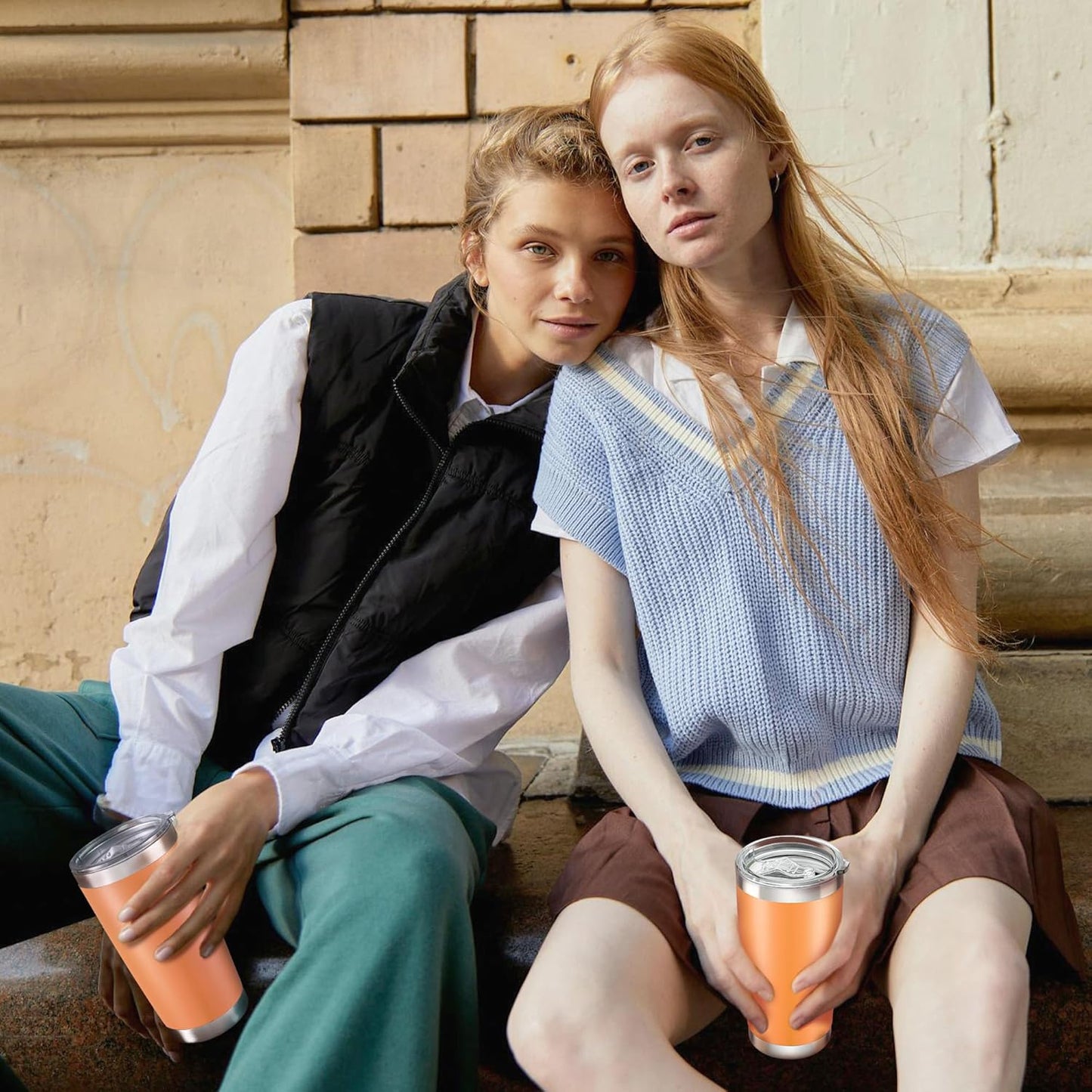 20 oz Tumbler with Lid Stainless Steel Insulated Tumblers Bulk Double Wall Vacuum Cups Powder Coated Travel Mug Keep Drinks Cold and Hot, Orange, 4 Pack