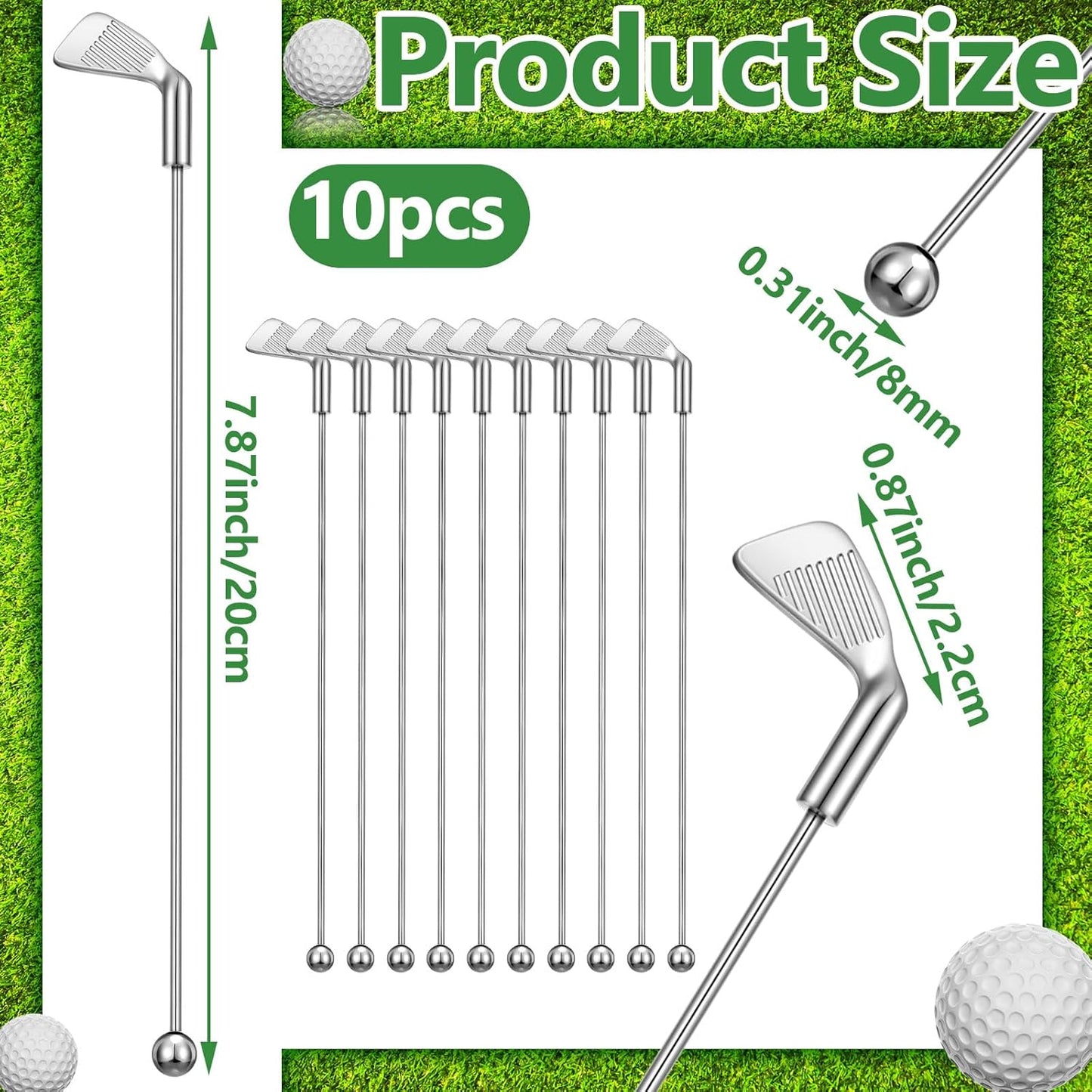 Hushee 10 Pcs Metal Golf Cocktail Stirrers Swizzle Stir Sticks 7.87 Inch Reusable Drink Stirrer Sticks Party Decorations Golf Party Clubhouse and Outing Decorations