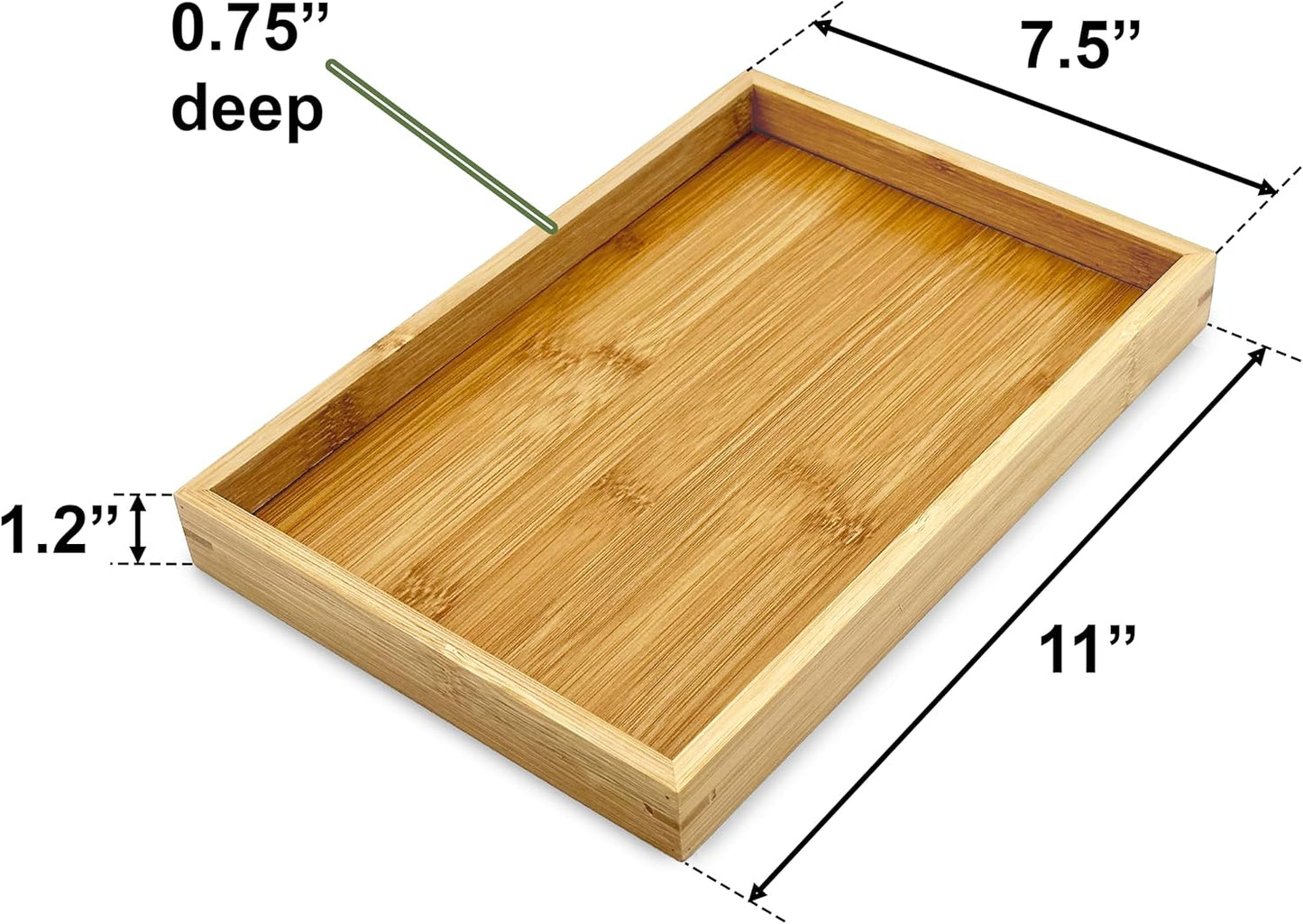Bam & Boo - Natural Bamboo Serving Tray Modern Rectangular - for Food, Drinks, Decor, Vanity in Home, Kitchen, Bathroom, Coffee Table, Bed(Small, 11” x 7.5" x 1.2")
