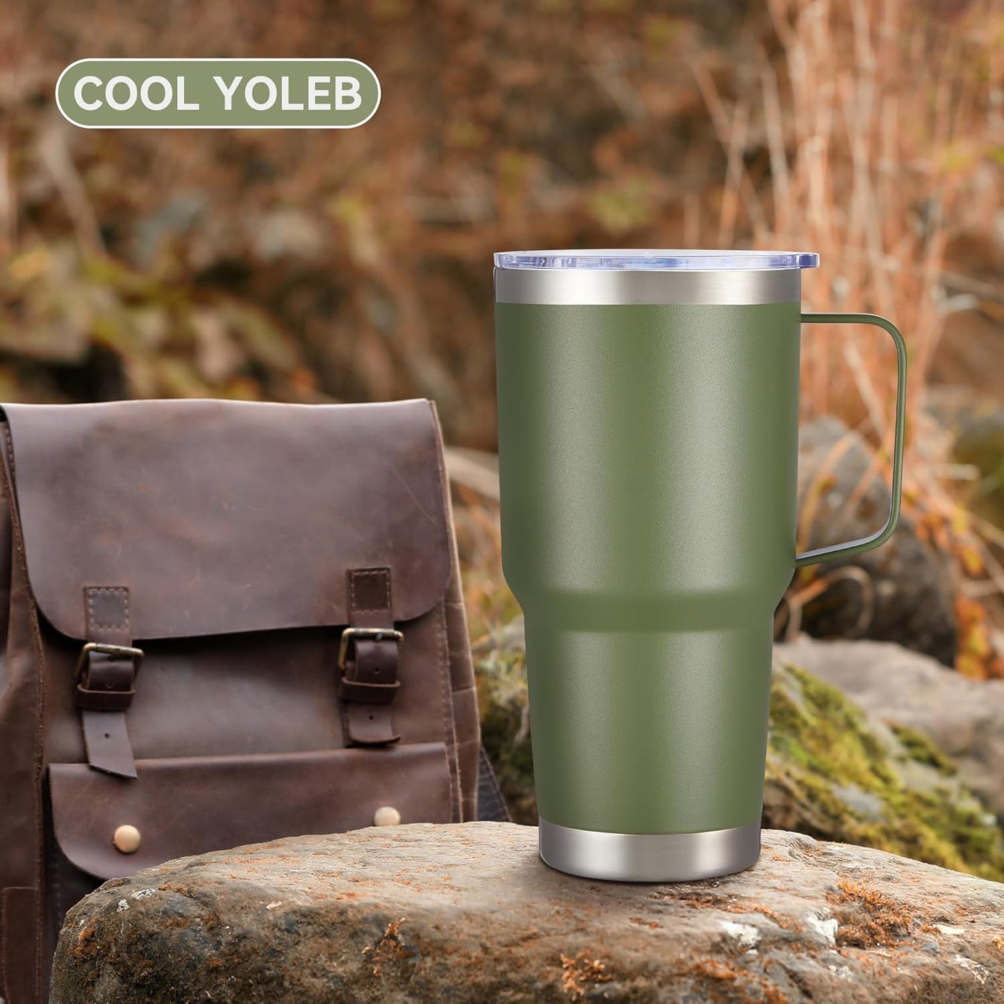 30 oz Tumbler with Handle and Lid, Stainless Steel Tumblers Bulk Double Wall Vacuum Insulated Travel Mug Leak Proof Cup Keep Drinks Cold and Hot Army Green, 12 Pack