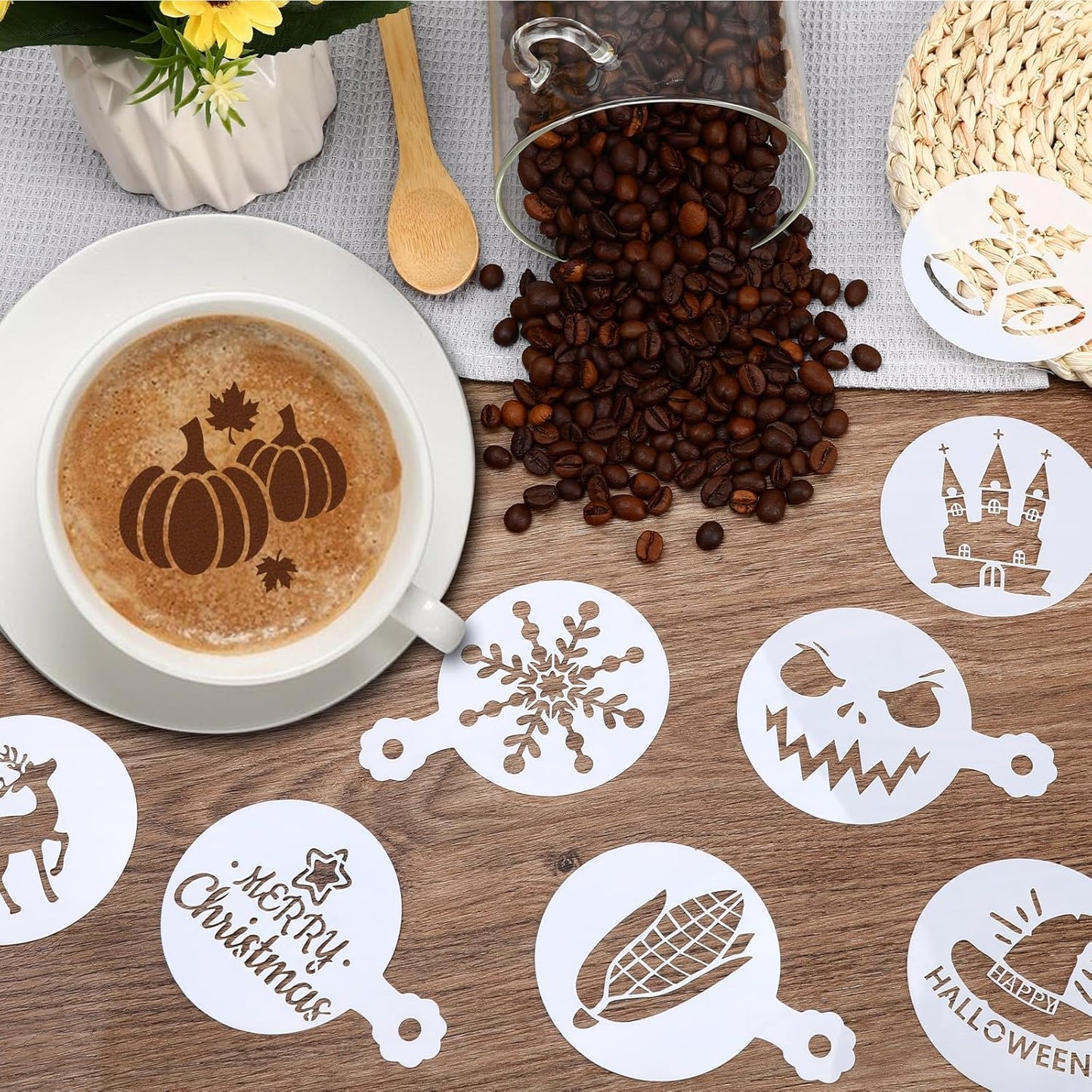 JULBEAR 36 Pieces Reusable Cookie Cake Stencils, Templates Mold Tools for Christmas Halloween Thanksgiving Cookies Baking Painting Dessert Coffee DIY Party Decoration