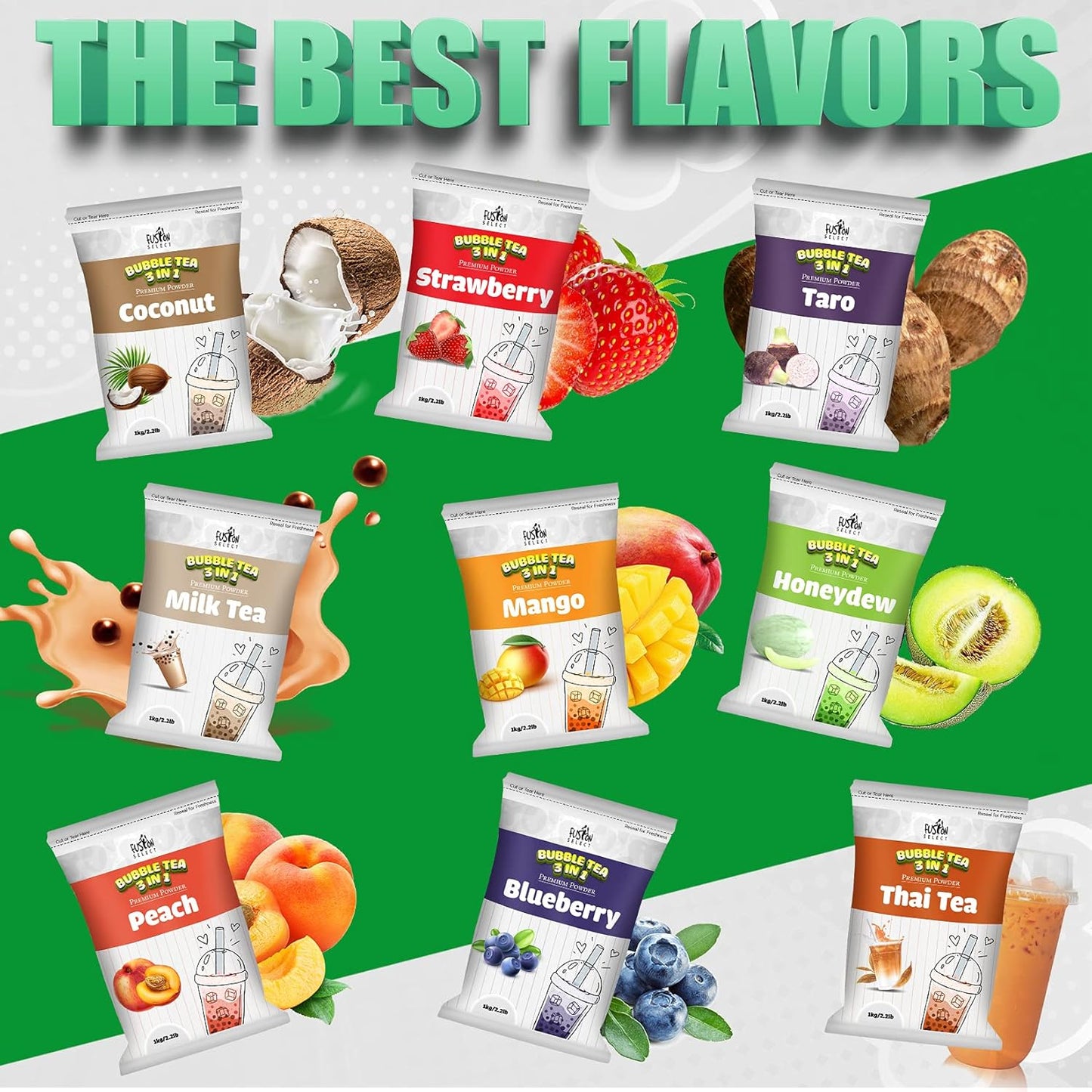 Fusion Select 2.2lb Tea Powder Blueberry Tea Flavored-3-in-1 Drink Powder with Cream & Sugar - Instant Pre-Mixed Beverage for Hot or Cold Blends or Yummy Frappes