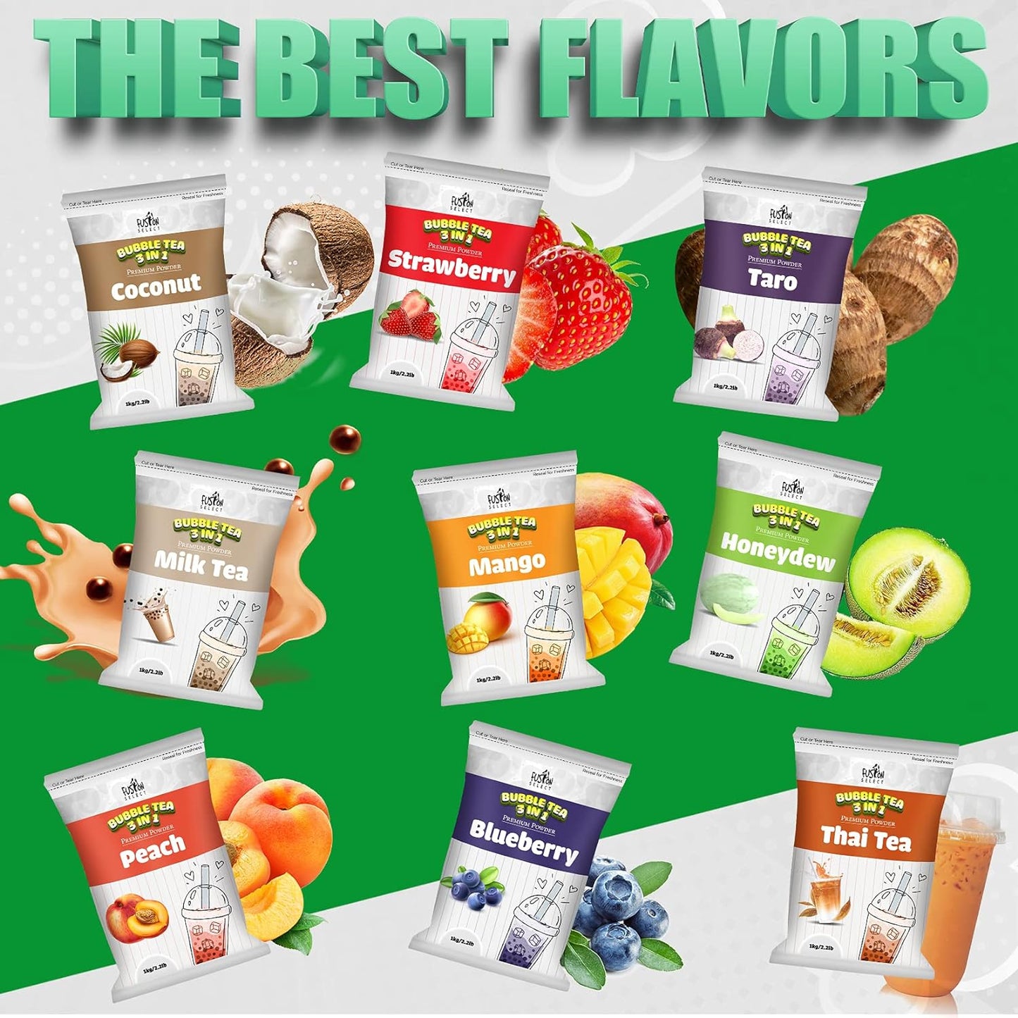 Fusion Select 2.2lb Boba Tea Powder Thai Tea Mix Flavored 3-in-1 Drink Powder with Cream & Sugar - Instant Pre-Mixed Beverage for Hot or Cold Blends or Yummy Frappes Bubble Tea