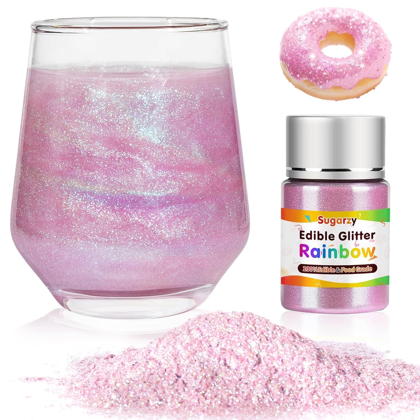 Edible Rainbow Glitter for Drinks,Food Grade 10g Iridescent Sprinkles Cake Decorating Supplies,Edible Luster Dust for Cocktail Beverages,Food Coloring Shimmer Powder for Baking,Cake Cupcakes Cookies Drinks Candy Strawberries Decorations