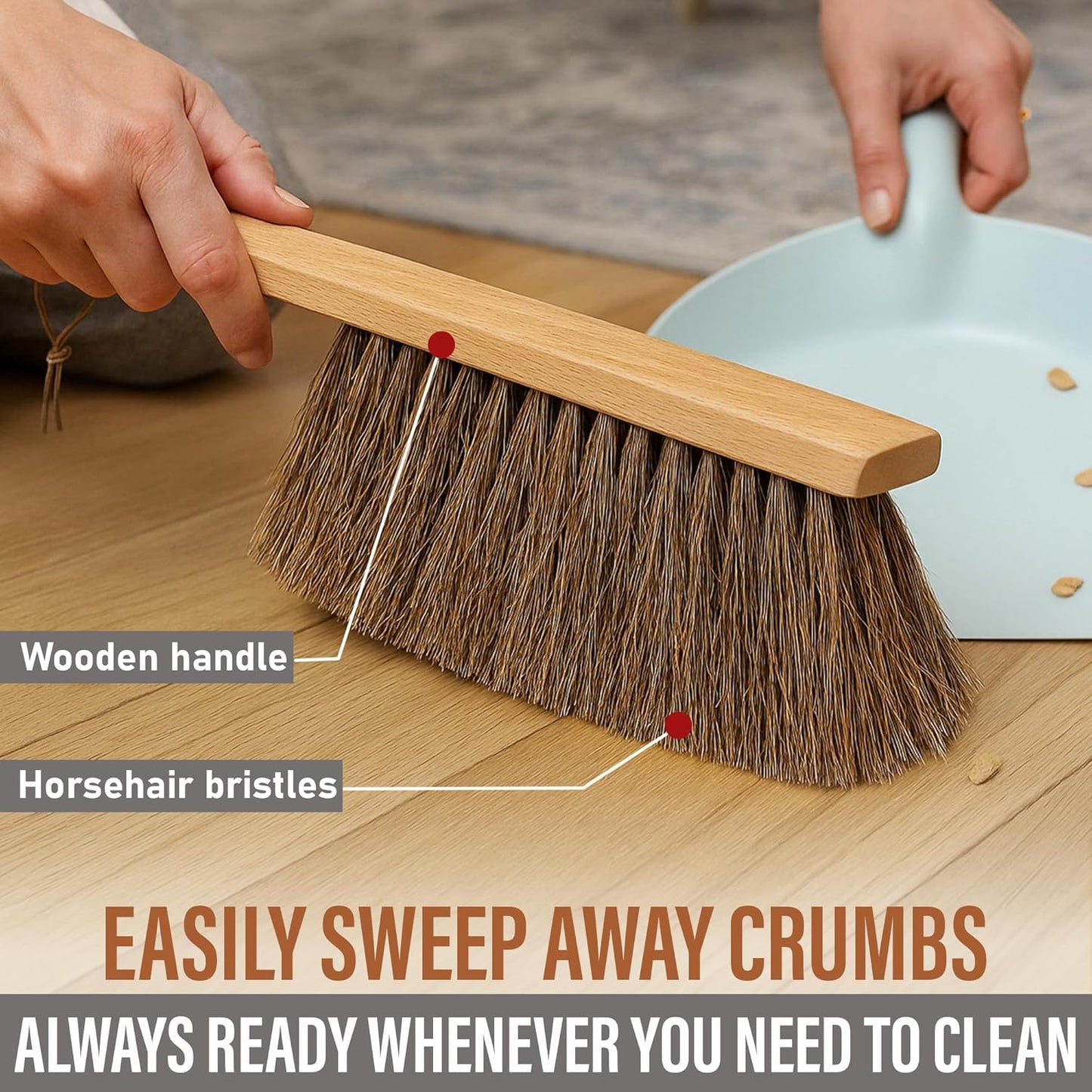 Takavu Multi-Purpose Counter Brush with Solid Wood Handle, Natural Horsehair Bristles for Gentle Dusting of Furniture, Drafting, Patio, Fireplace Cleaning, Shop Brush, Woodworking Tool & Accessories