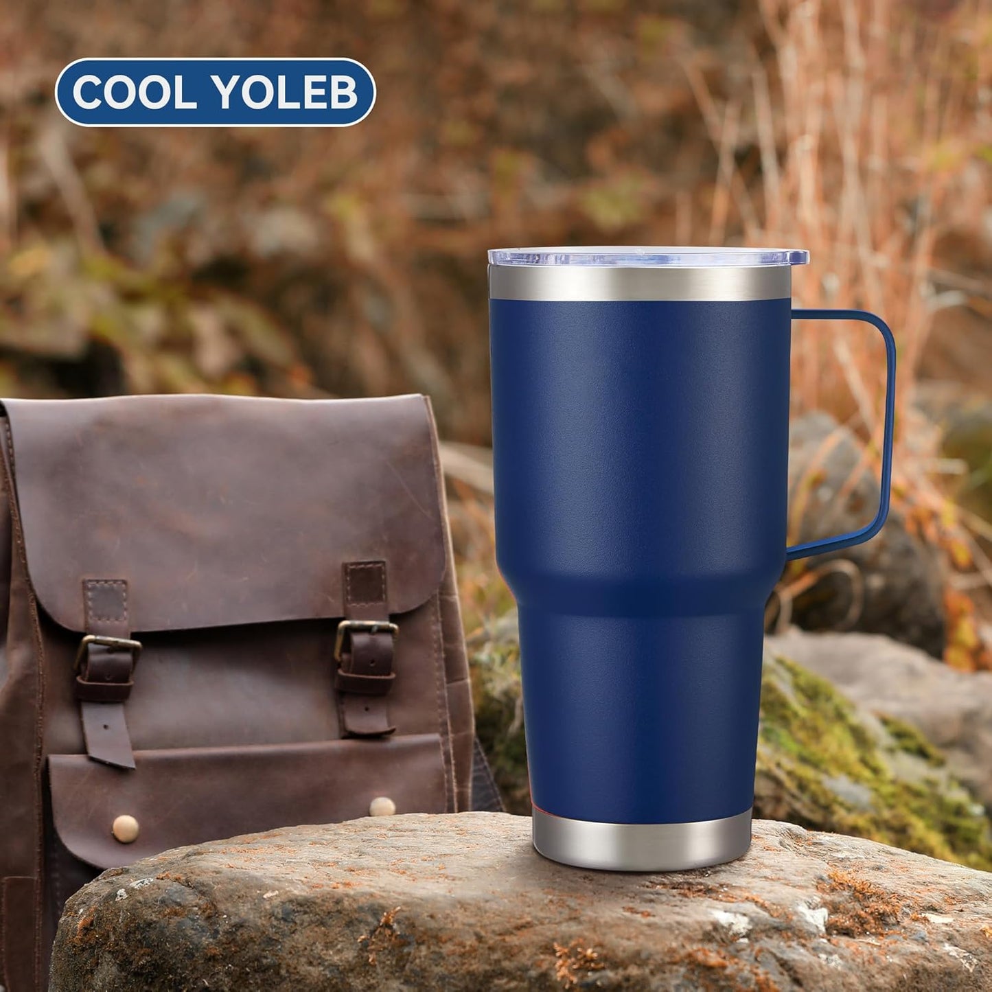 30 oz Tumbler with Handle and Lid, Stainless Steel Tumblers Double Wall Vacuum Insulated Travel Mug Leak Proof Cup Keep Drinks Cold and Hot Navy, 1 Pack