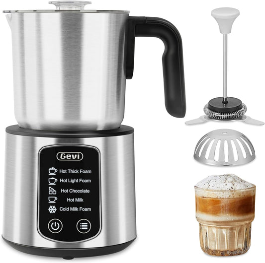 Gevi Hot Chocolate Maker with 5 in 1 Milk Frother and Steamer, Professional Milk Steamer, 17 oz/3.5 oz, Stainless Steel, Hot and Cold Milk Frother for Latte, Macchiato, Cappuccino and Hot Chocolate