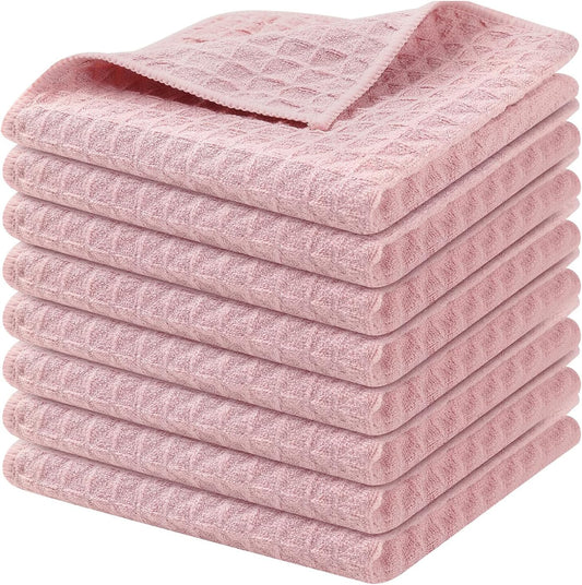 Homaxy Microfiber Waffle Weave Kitchen Dish Cloths, 12 x 12 Inch Ultra Absorbent and Solid Color Dish Towels for Kitchen Fast Drying Dishcloth for Washing Dishes, 8 Pack, Pink