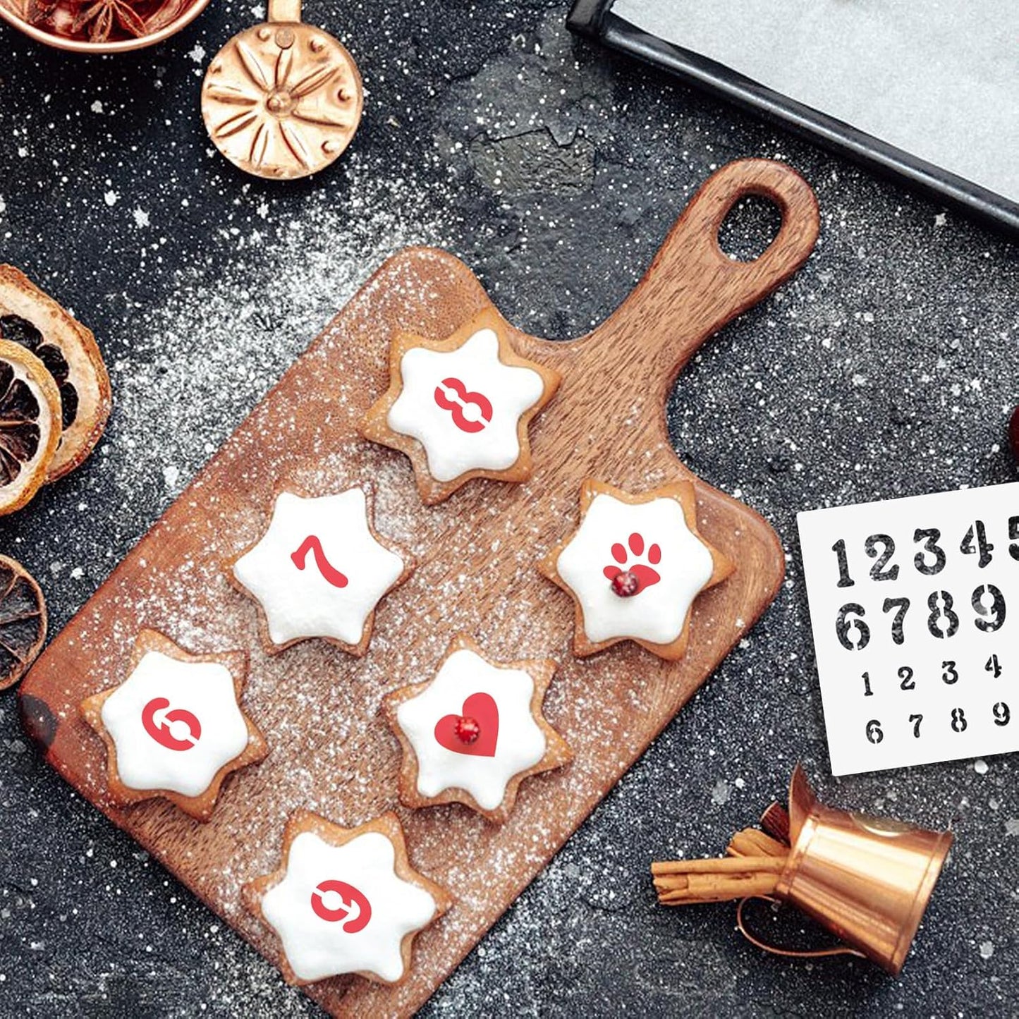 6x6in Alphabet Letter & Number Cookie Stencils for Royal Icing & Sugar Cookie Decoration - 16 Pcs Assorted Sizes