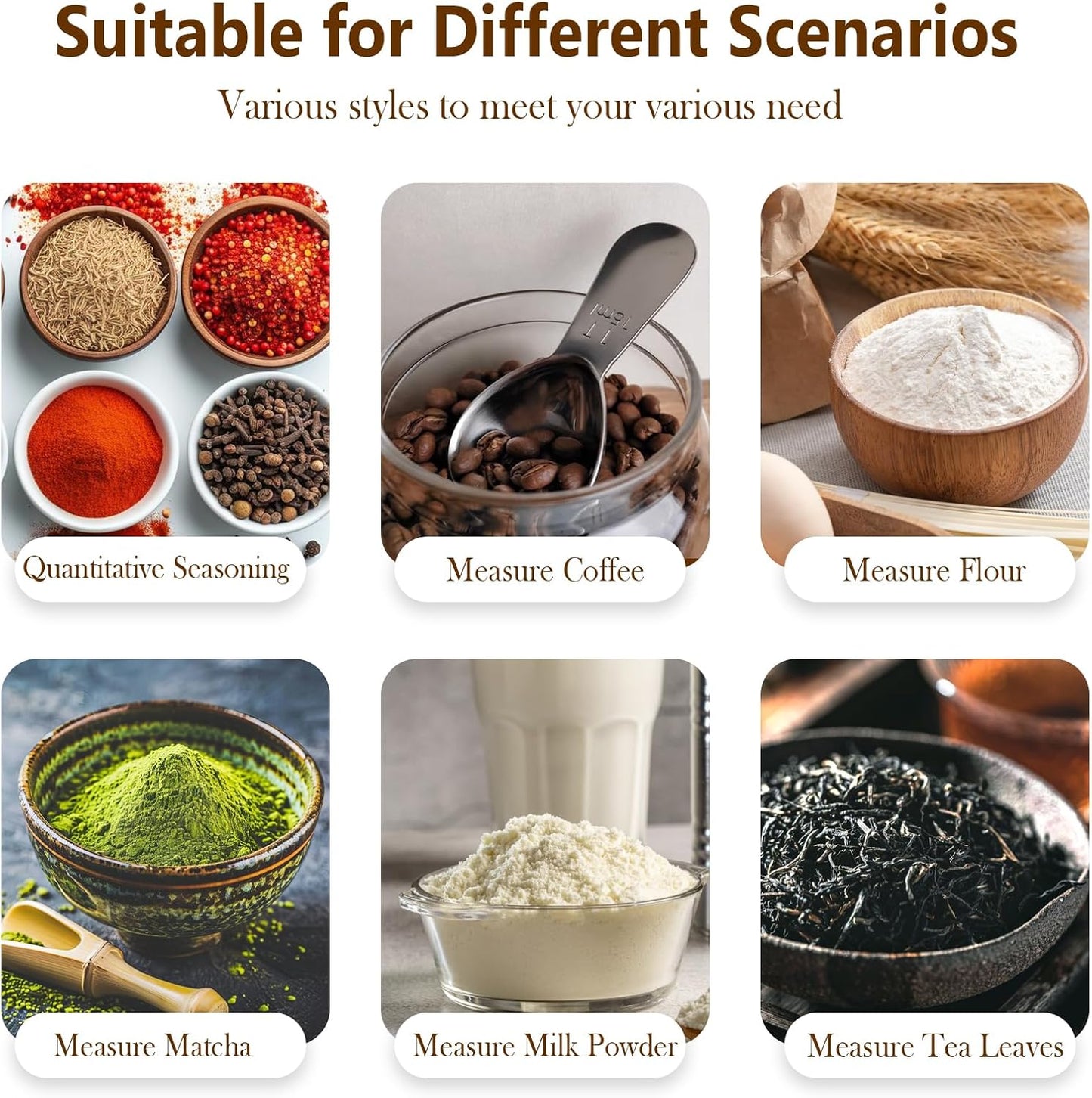 Coffee Scoop Set, 1 Tablespoon Stainless Steel Measuring Spoon for Ground Coffee, Protein Powder, Sugar & Beans, Short Handle, 2 Pieces, Fits in Canisters