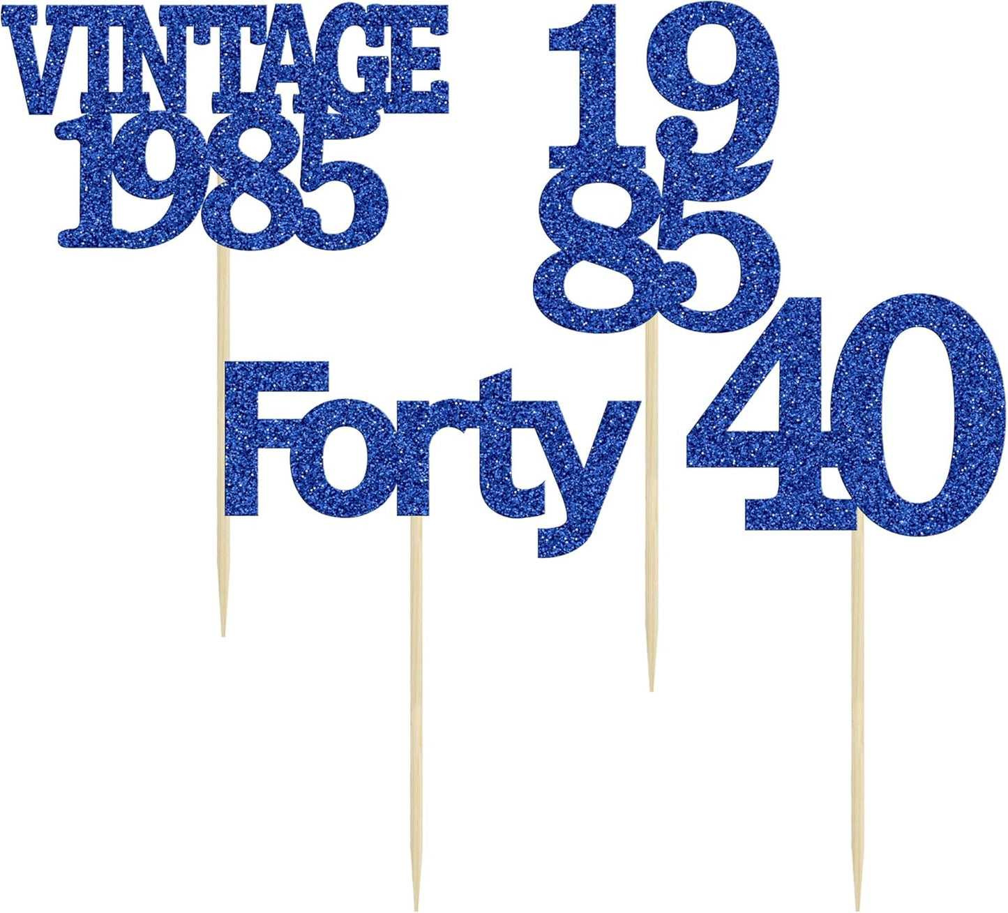 Gyufise 24Pcs Vintage 1985 Cupcake Toppers Glitter Cheers to 40 Fabulous Forty Cupcake Picks 40th Birthday Wedding Anniversary Party Cake Decorations Supplies Deep Blue