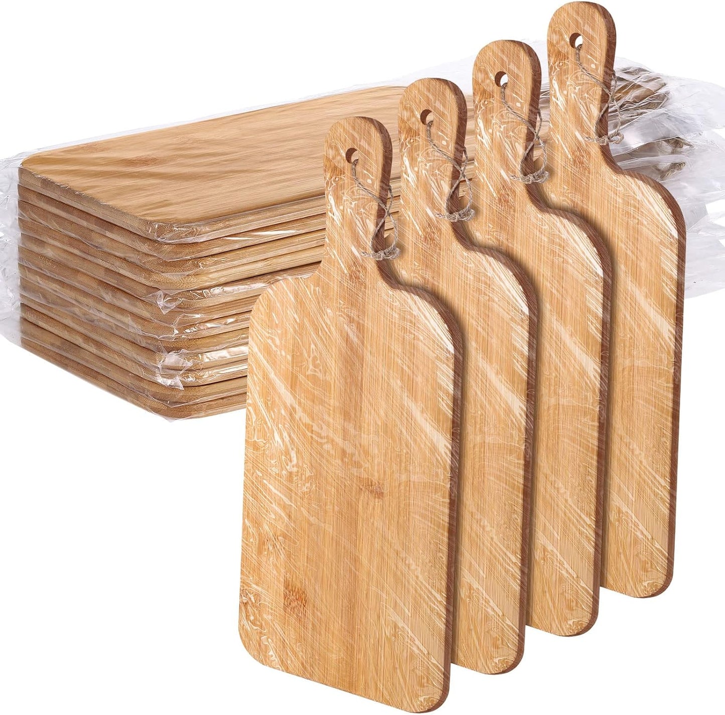 Patelai 12 Packs Wooden Cutting Board Set with Handles Large Kitchen Serving Plain Chopping Board Bulk Gifts for Mom for Vegetables Meat Pizza Cheese Fruit Bread(Bamboo,15 x 7 Inch)