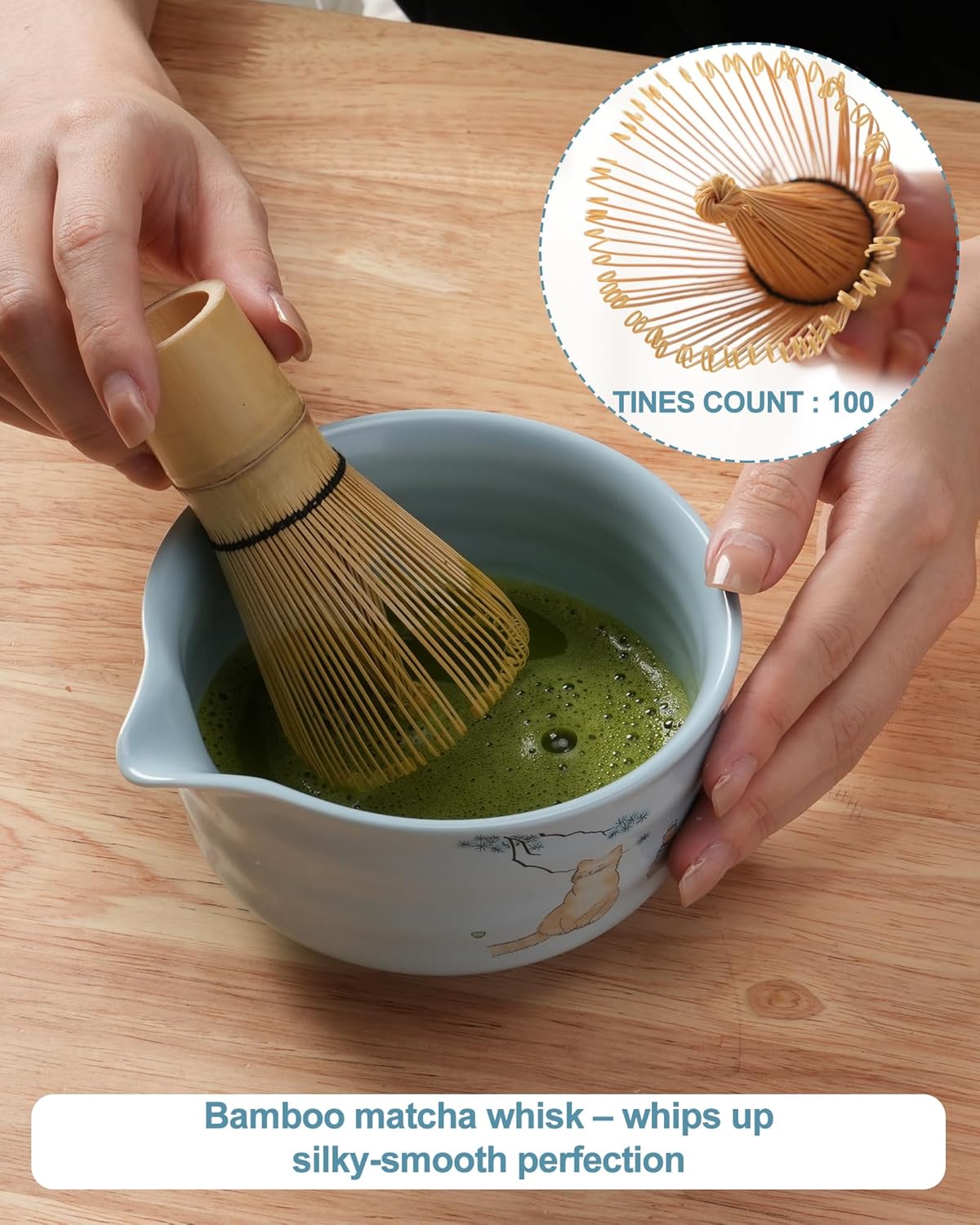 Matcha Set, Japanese Tea Set Includes Matcha Bowl, Matcha Whisk and Holder, Bamboo Scoop, Scoop Rest, Sifter and Tea Towel-7 Pcs, Ceramic Matcha Kit for Tea Lovers (Blue)
