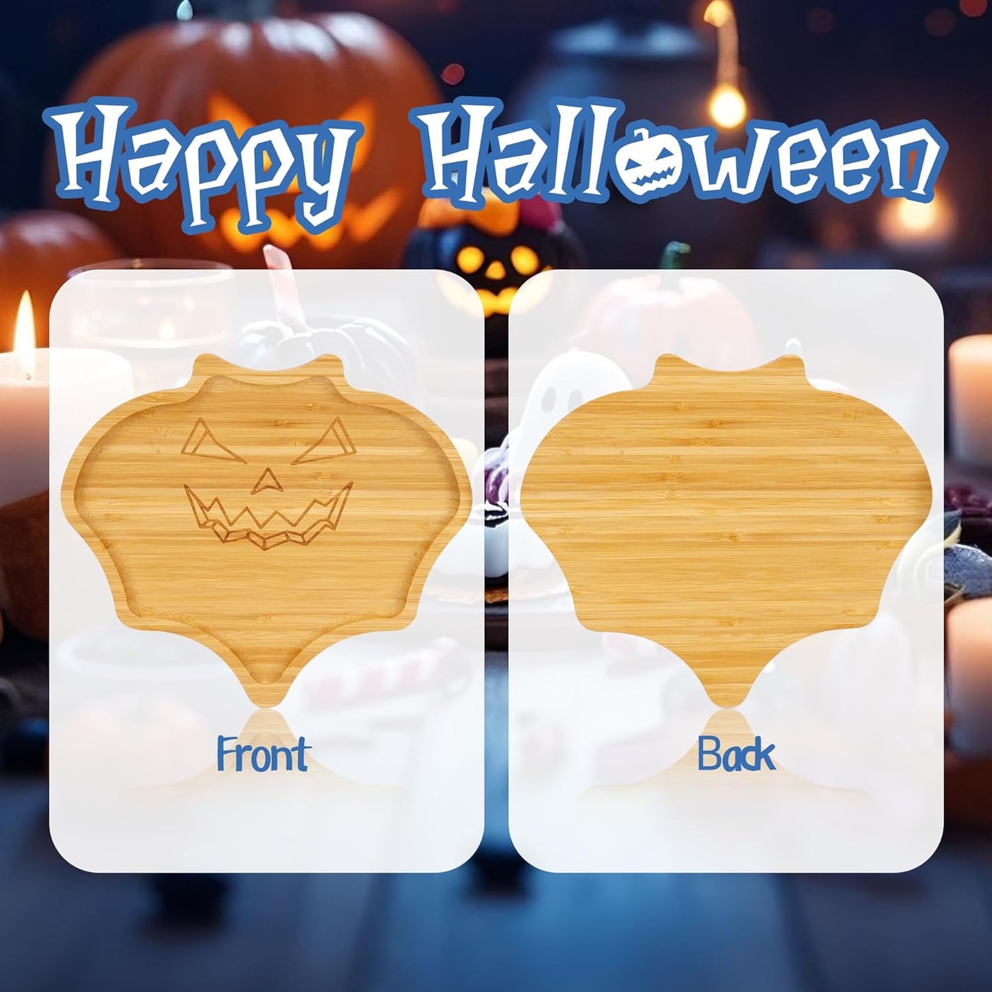 TJ POP Halloween Bat-Shaped Bamboo Serving Tray - 10"x9" Spooky Bat Snack Dessert Platter, Eco-Friendly Natural Wooden Charcuterie Board for Candy, Cookies, Appetizers, Party Decor & Festive Feasts