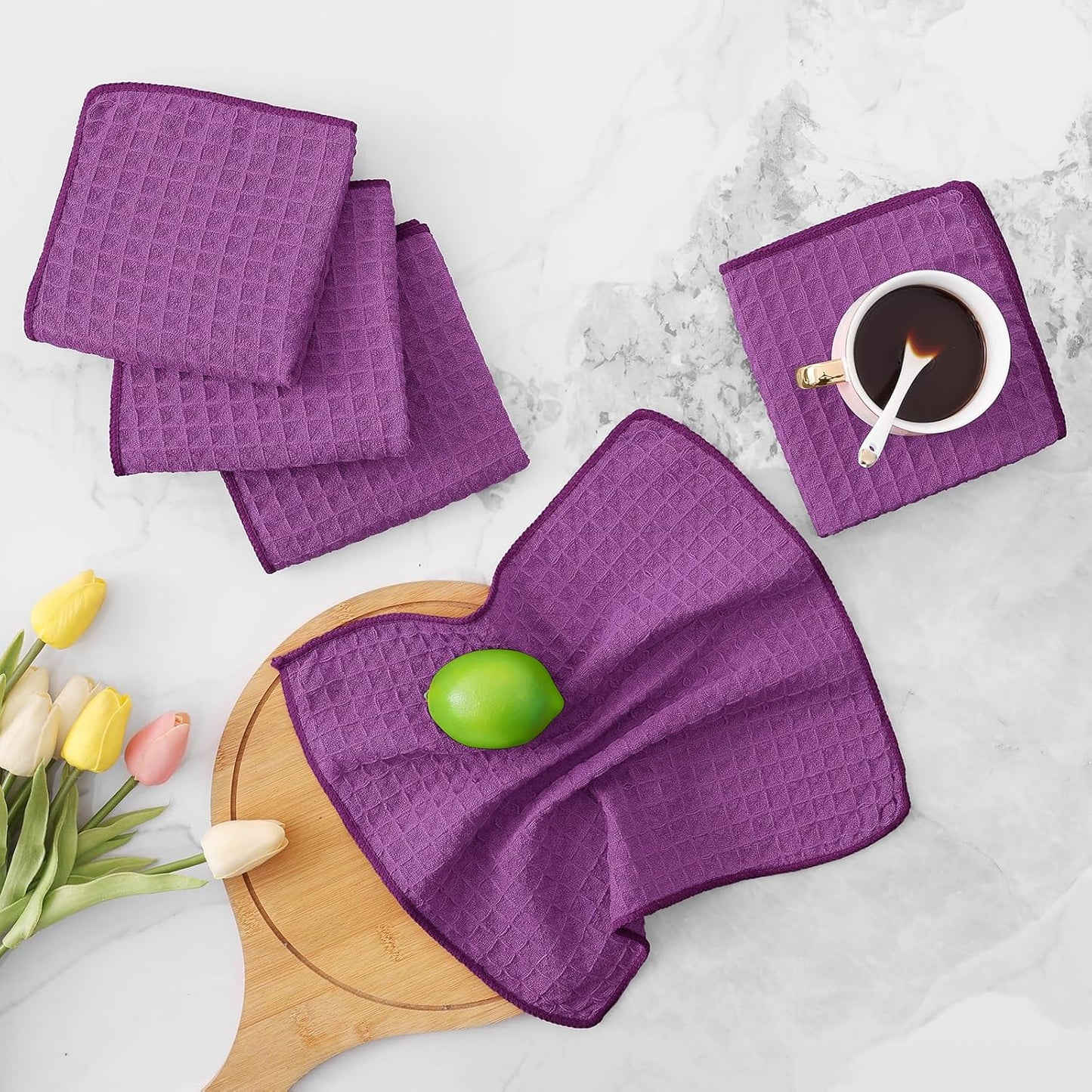 Homaxy Microfiber Waffle Weave Kitchen Dish Cloths, 12 x 12 Inch Ultra Absorbent and Solid Color Dish Towels for Kitchen Fast Drying Dishcloth for Washing Dishes, 12 Pack, Purple