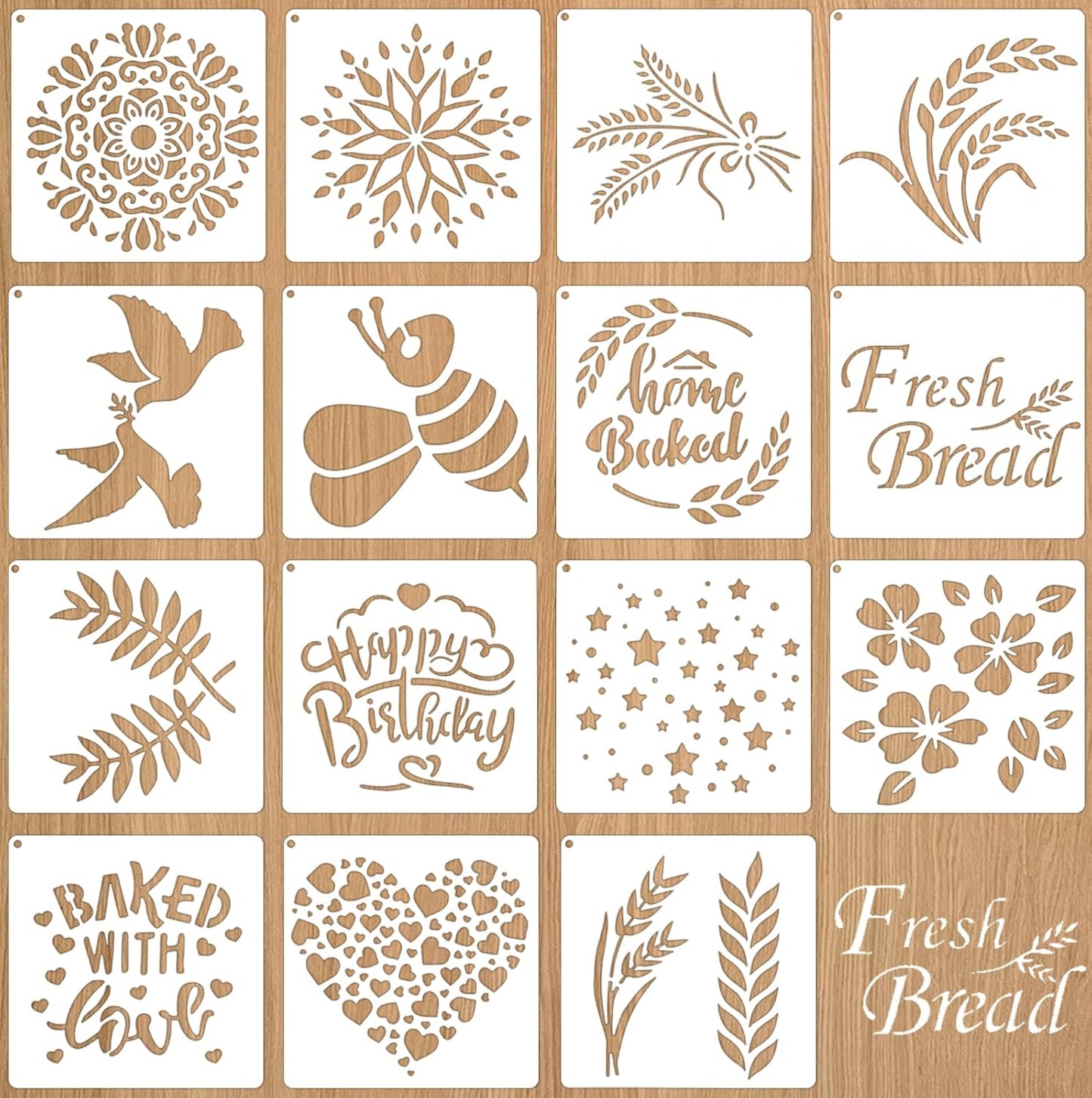 15Pcs Bread Stencils for Sourdough, Cake Stencils Mold Set for Bakery Supplies, Stencil Template for Bread Making Accessories, Gifts for Sourdough Bakers, Pie, Cookie birthday for Decorating（5.9*5.9in