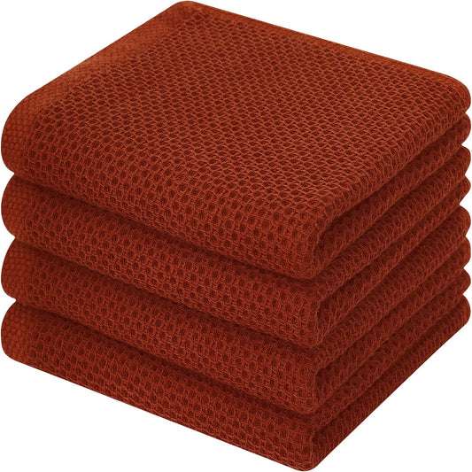 Kitinjoy 100% Cotton Waffle Weave Kitchen Towels, 4-Pack Super Soft and Absorbent Dish Towels for Drying Dishes, Kitchen Hand Towels, 13 in x 28 in, Rust