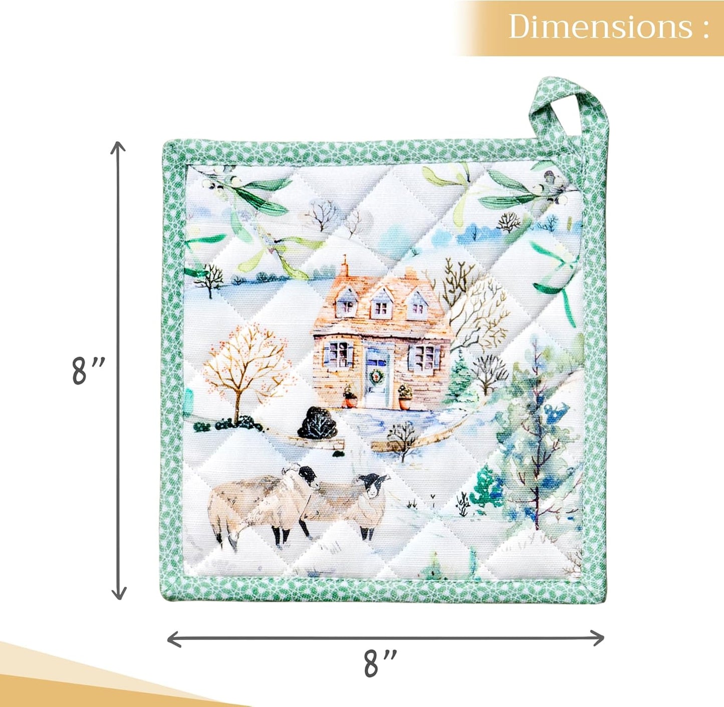 Maison d' Hermine Pot Holders 100% Cotton Heat Resistant Potholders 8" x 8" Hot Pads with Loop BBQ, Cooking, Baking, Grilling, Kitchen, Handling Hot Pans (Pack of 1, Snowy World)