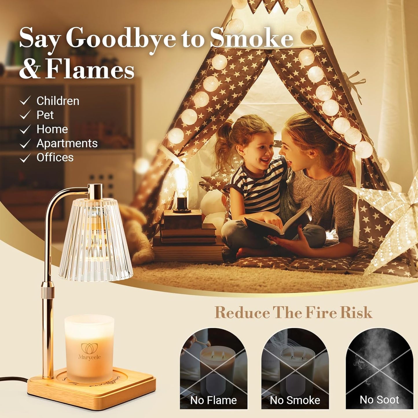 Candle Warmer Lamps 2 Pack, Electric Wax Warmer Lamp with Timer for Jar Candles, Aesthetic Home Decor, Housewarming Gifts for Women, Adjustable Height Clear