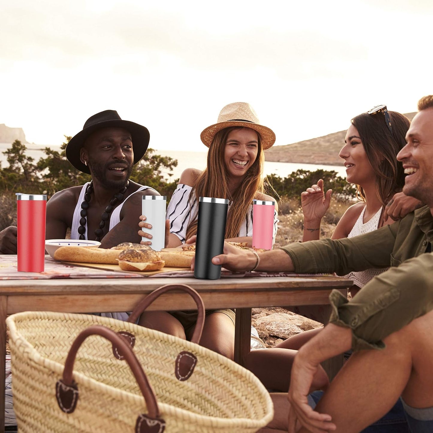 HASLE OUTFITTERS 20 oz Skinny Tumblers Bulk Set, Stainless Steel Insulated Slim Tumblers with Lids, Reusable Double Wall Travel Coffee Mugs, Durable Powder Coated Travel Water Cups (4)