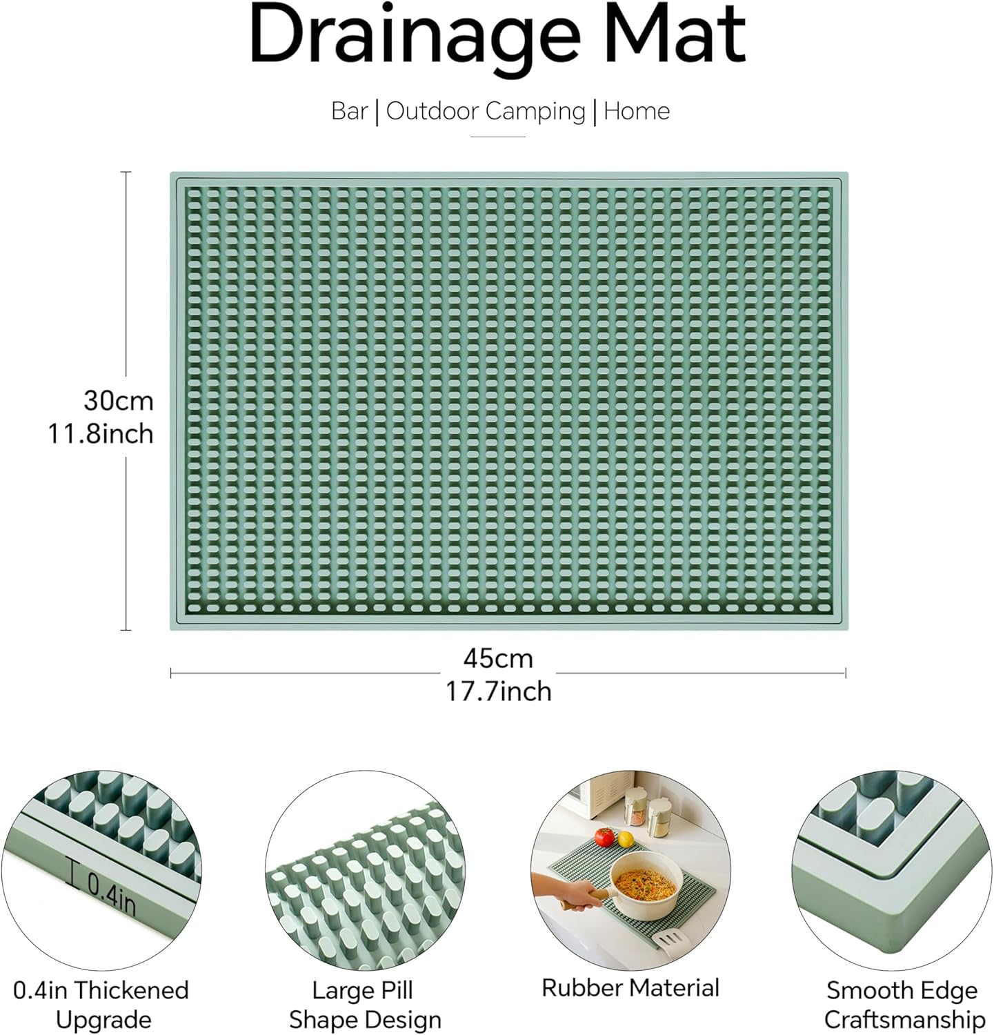2 Pack Bar Mat, Home Bar Tool Drying Mats, Bar Accessories for The Home Bar Set 18''x12''（Green） for Bars, Outdoor Camping, Bar for Home
