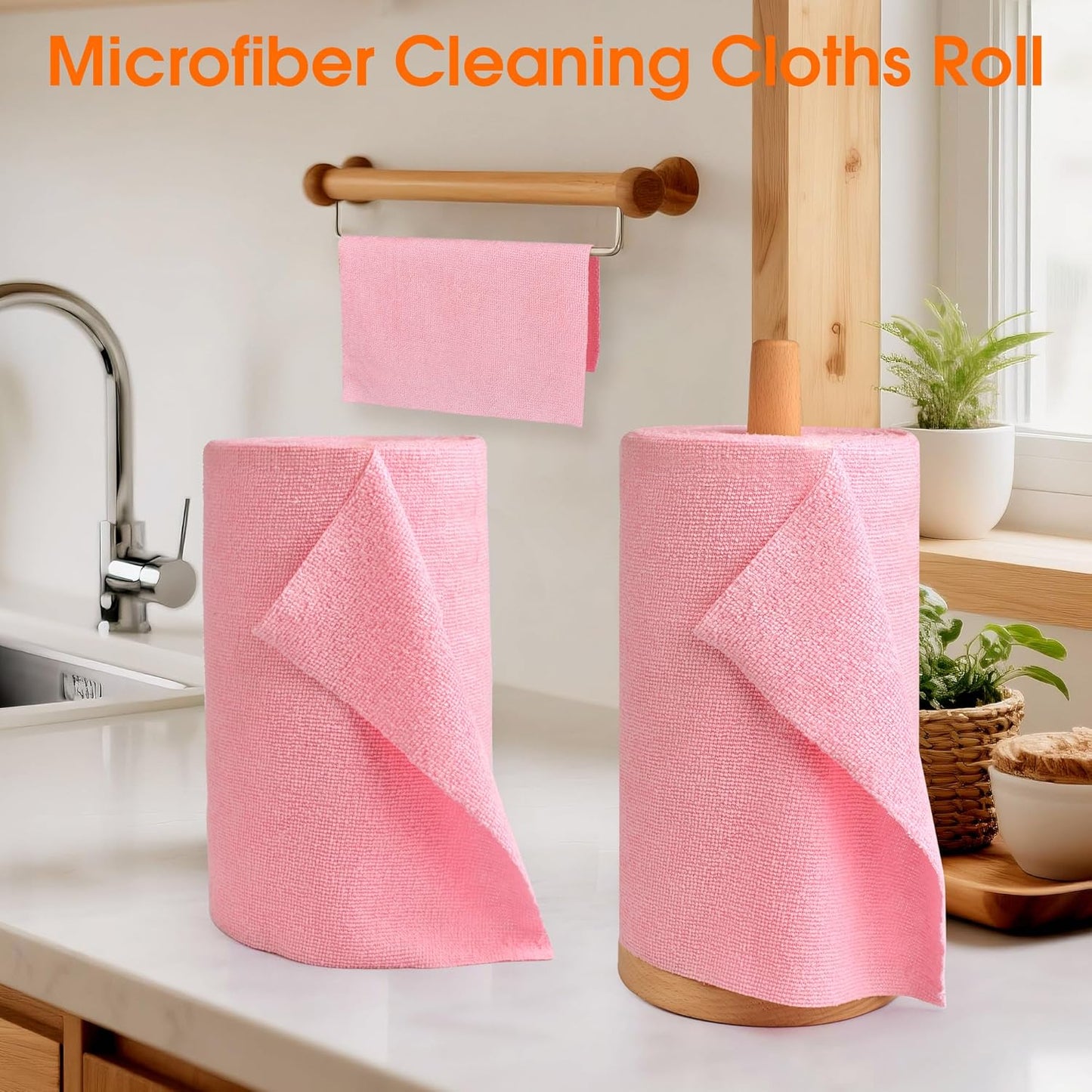 Roll of Microfiber Cleaning Cloth –100 Pack, Tear Away Microfiber Towels, Reusable, Washable, Scratch-Free, Cleaning Supplies,Kitchen Towels for Car, Home, Kitchen, Dishes (Pink)