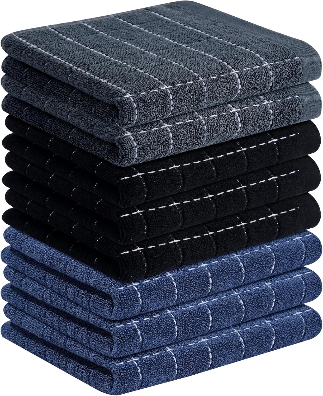 Homaxy 100% Cotton Terry Kitchen Towels(Multiple Colour, 13 x 28 inches), Checkered Designed, Soft and Super Absorbent Dish Towels, 8 Pack