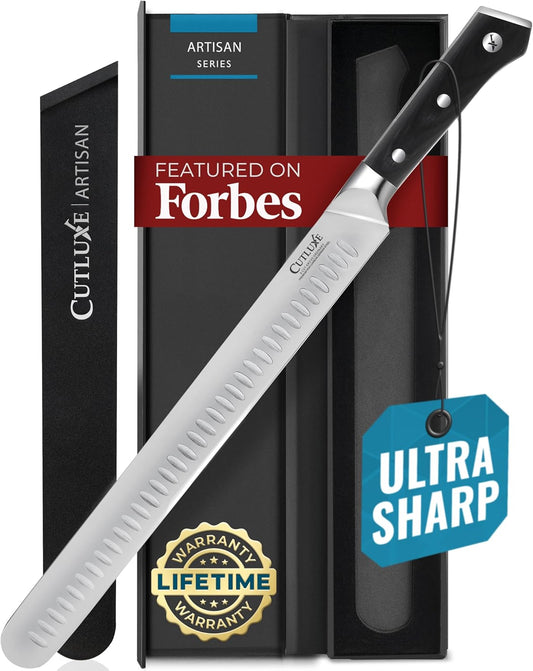 Cutluxe Slicing Carving Knife – 12" Brisket Knife, Meat Cutting and BBQ Knife – Razor Sharp German Steel, Sheath Included, Full Tang, Ergonomic Handle Design – Artisan Series