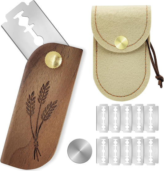 Magnetic Bread Lame Sourdough Scoring Tool Easy Scoring Knife for Bread Baking Scorer Cutter for Homemade Slashing with 10 Razor Blades - Storage Bag Included - Ergonomic Handle - Black Walnut