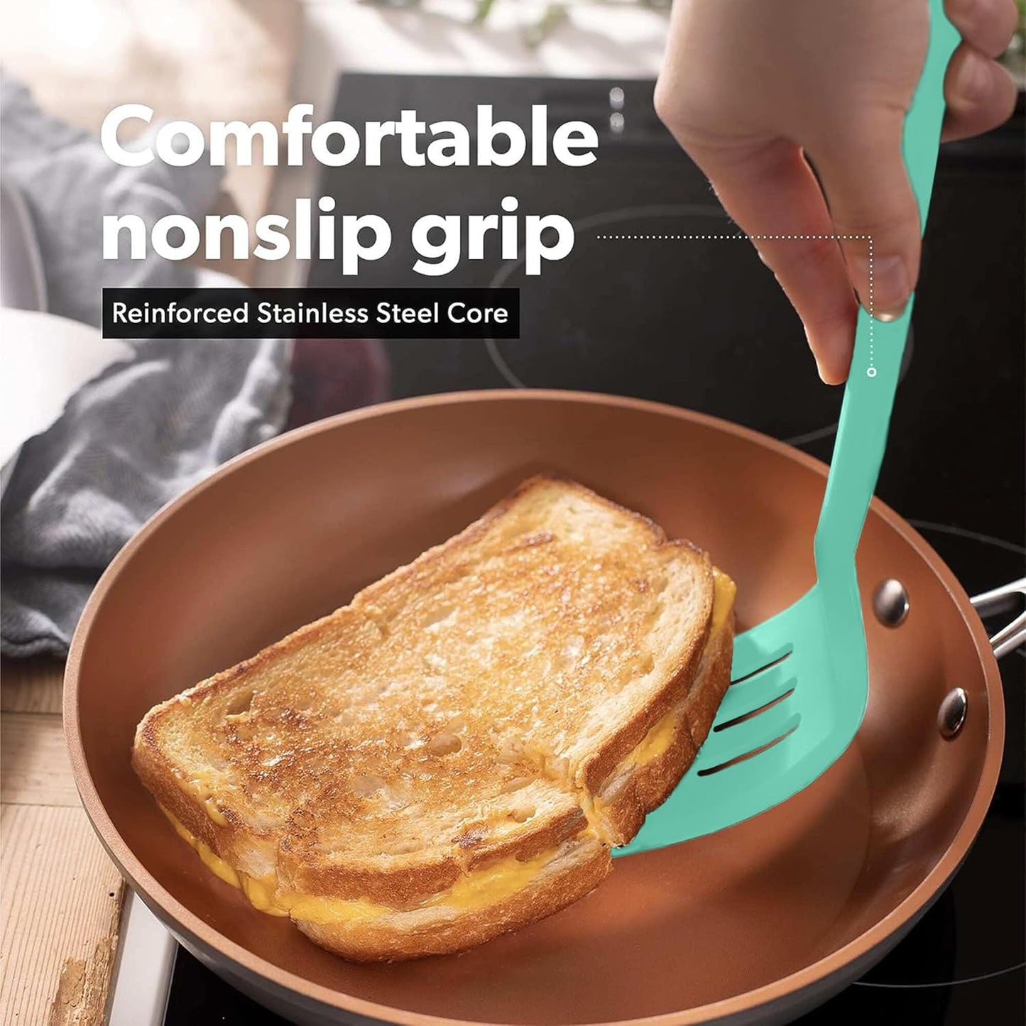 New DI ORO Silicone Turner Spatula Set - Kitchen Spatulas for Nonstick Cookware - Cooking Utensils for Flipping Eggs & Pancakes - 600°F Heat-Resistant BPA Free Turners - Dishwasher Safe (4pc, Mint)