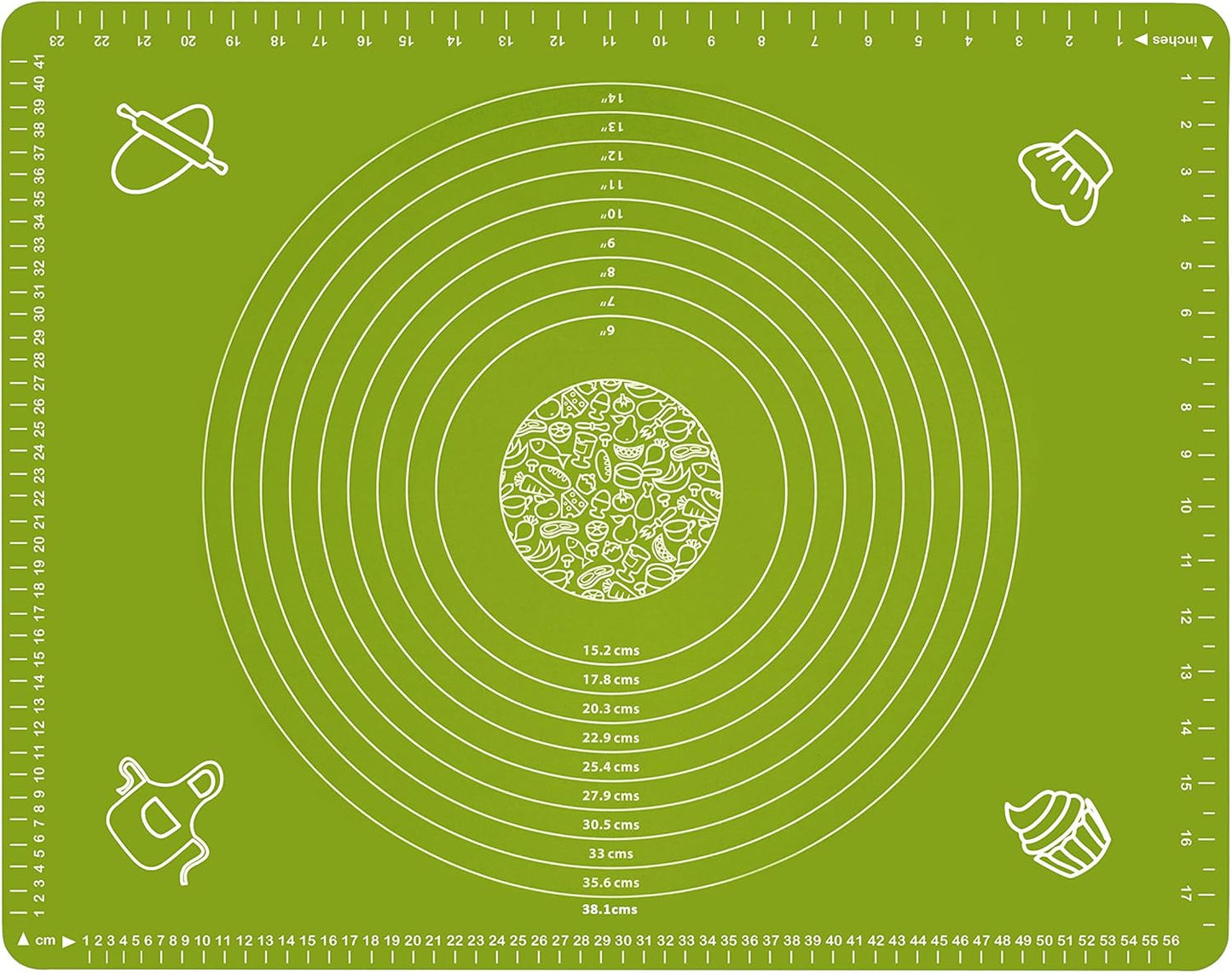 Silicone Baking Mat for Pastry Rolling Dough with Measurements, 25.6 x 17.7 BPA Free Non stick and Non Slip Green Table Sheet Baking Supplies for Bake Pizza Cake